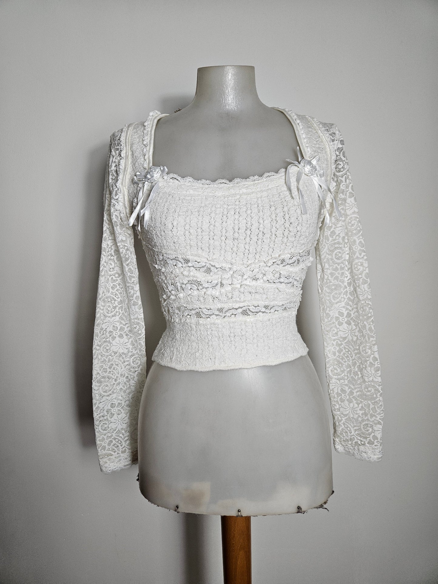 White lace top with floral details