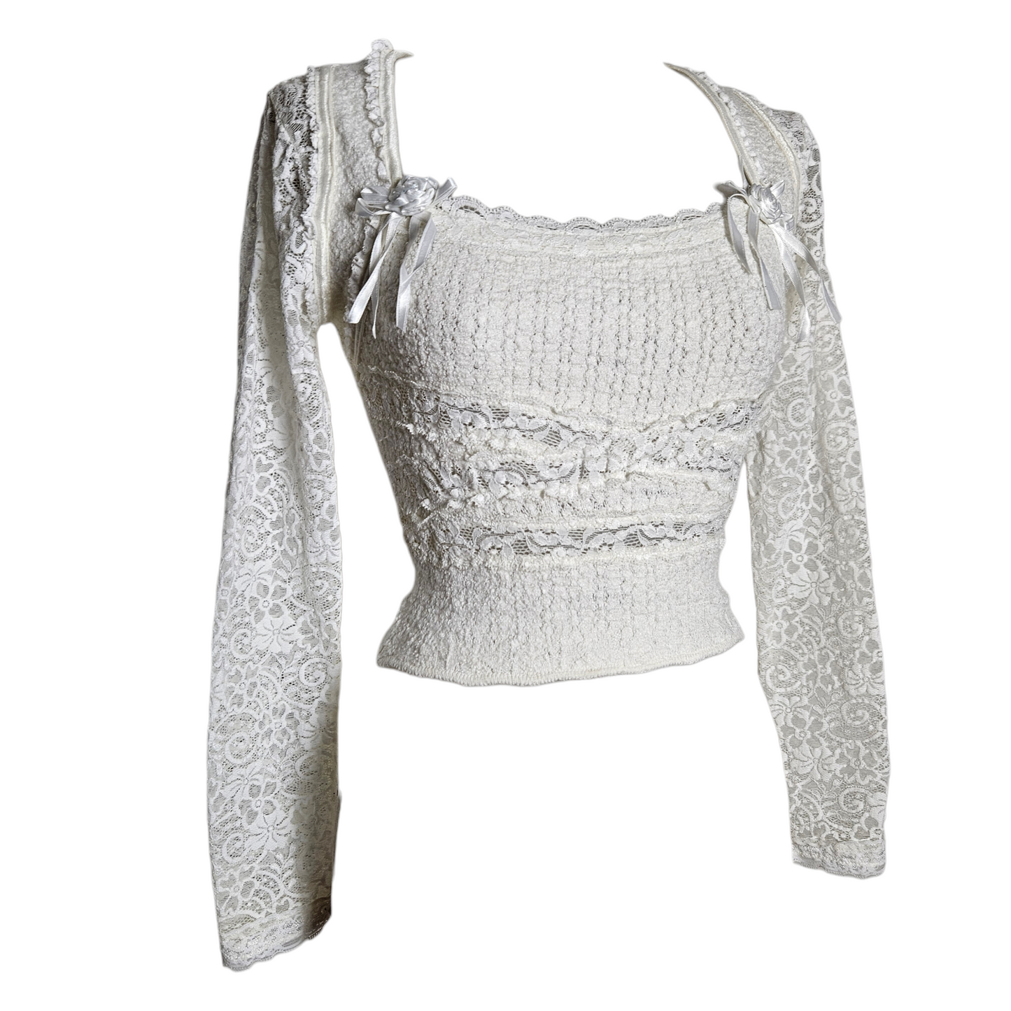 White lace top with floral details