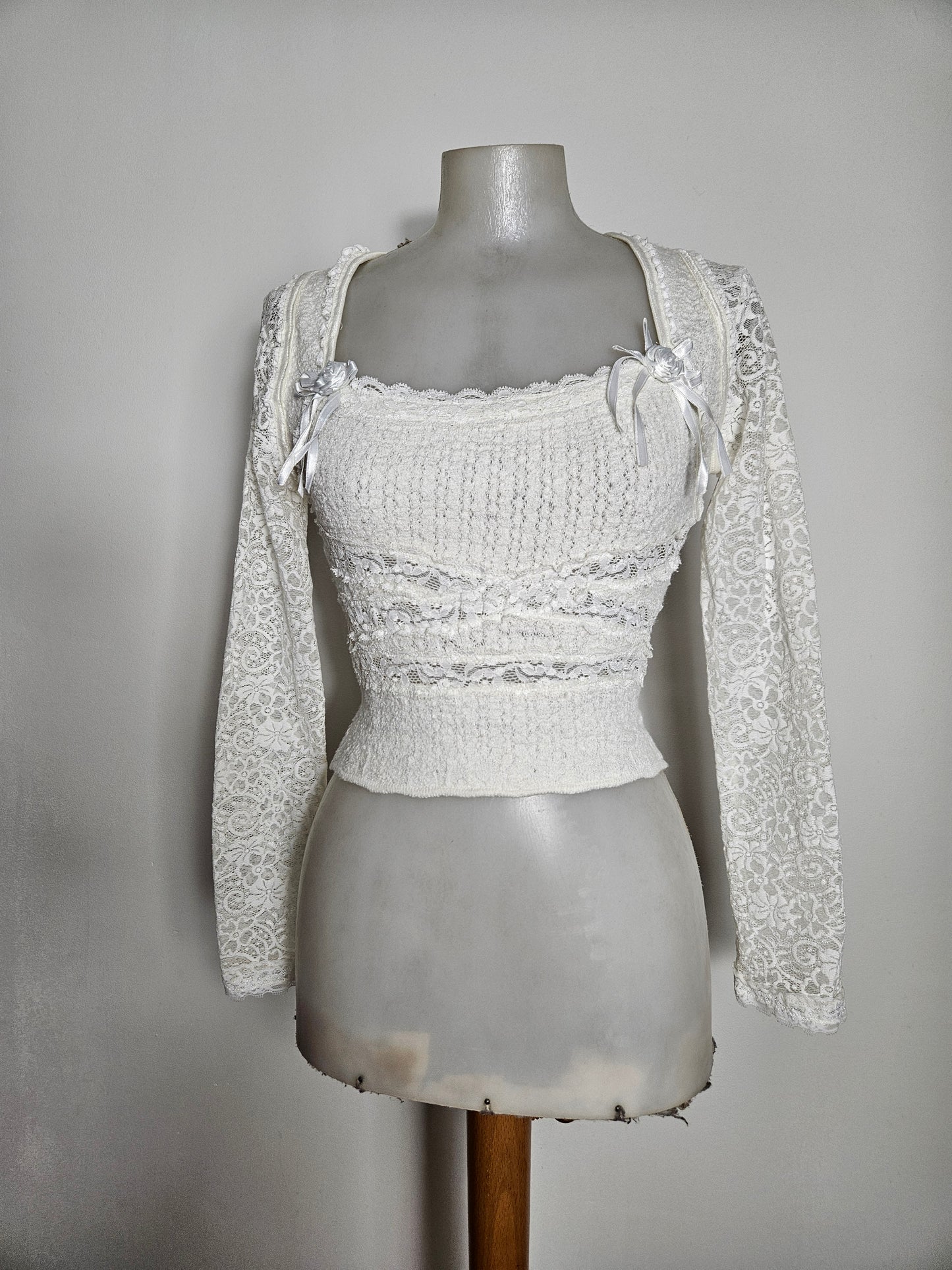 White lace top with floral details