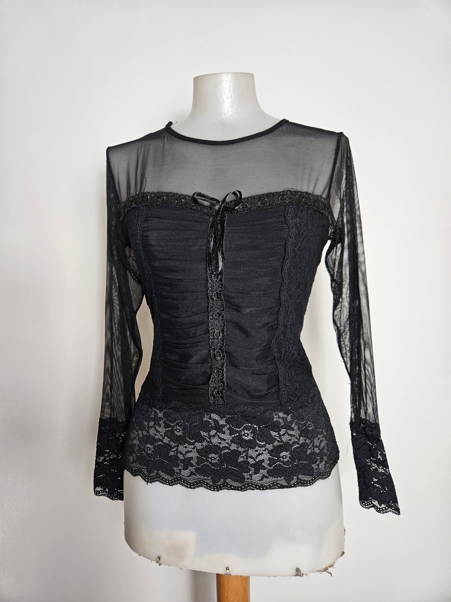 Black voile and lace top