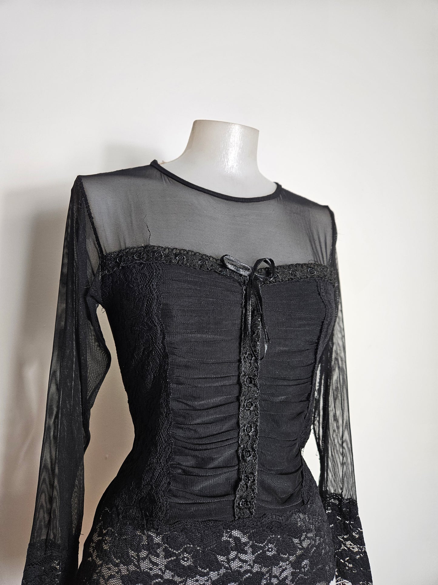 Black voile and lace top