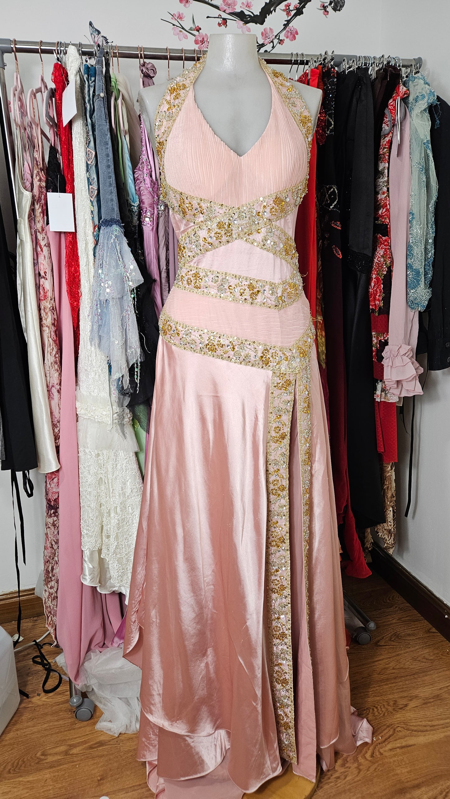 Maxi robe dos nu rose