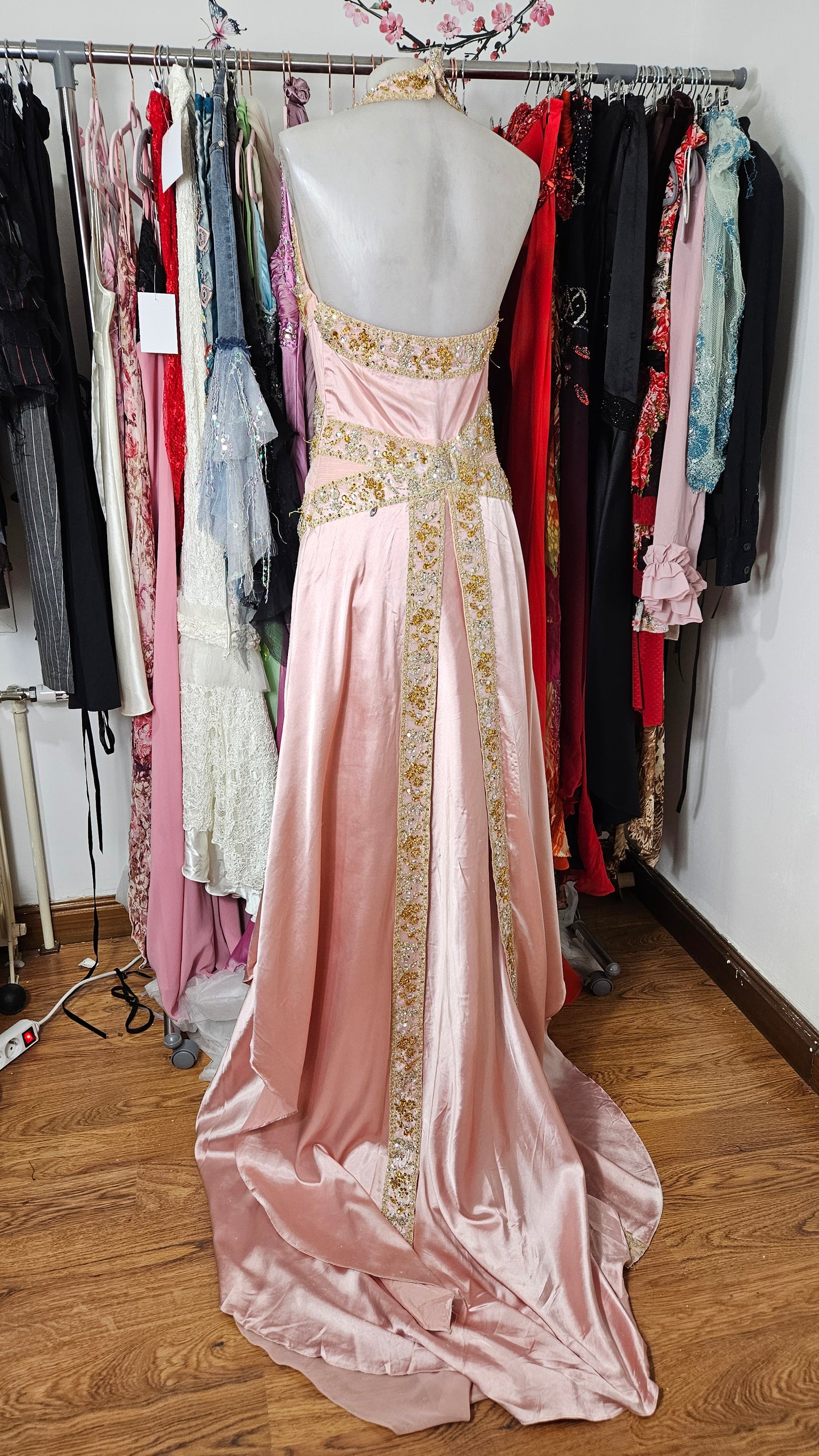 Maxi robe dos nu rose