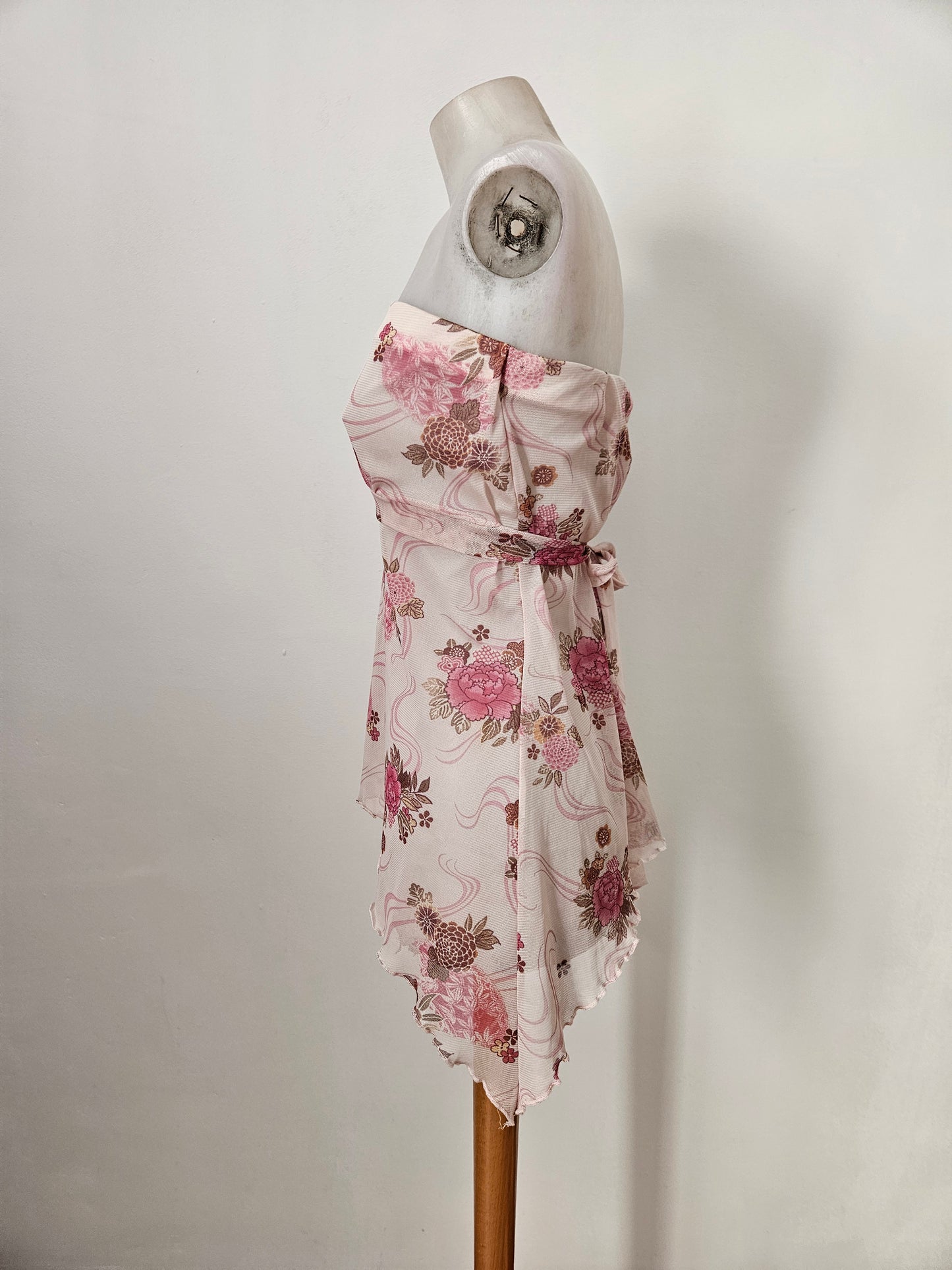 Haut strapless en voile fleuri rose