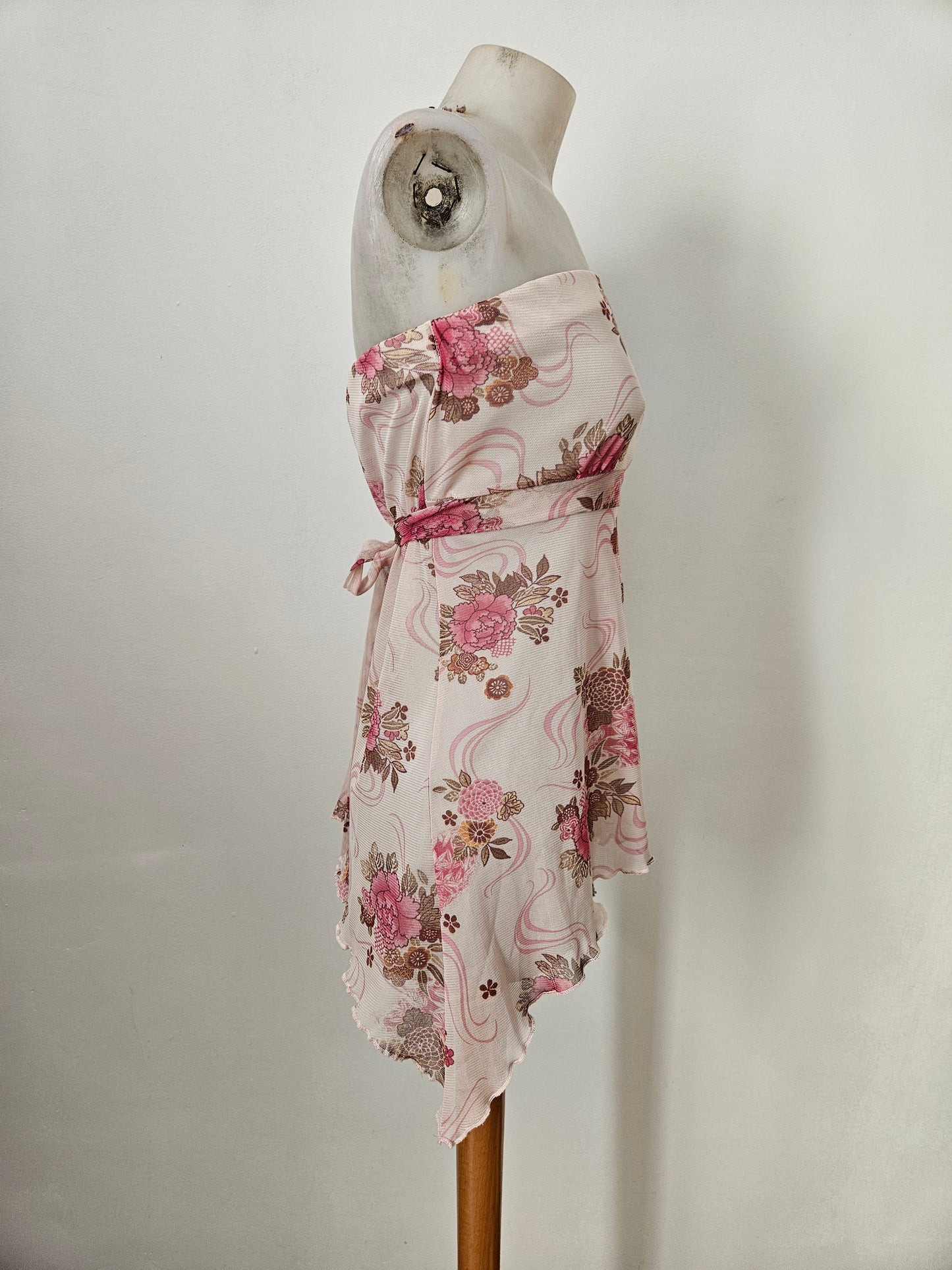 Haut strapless en voile fleuri rose