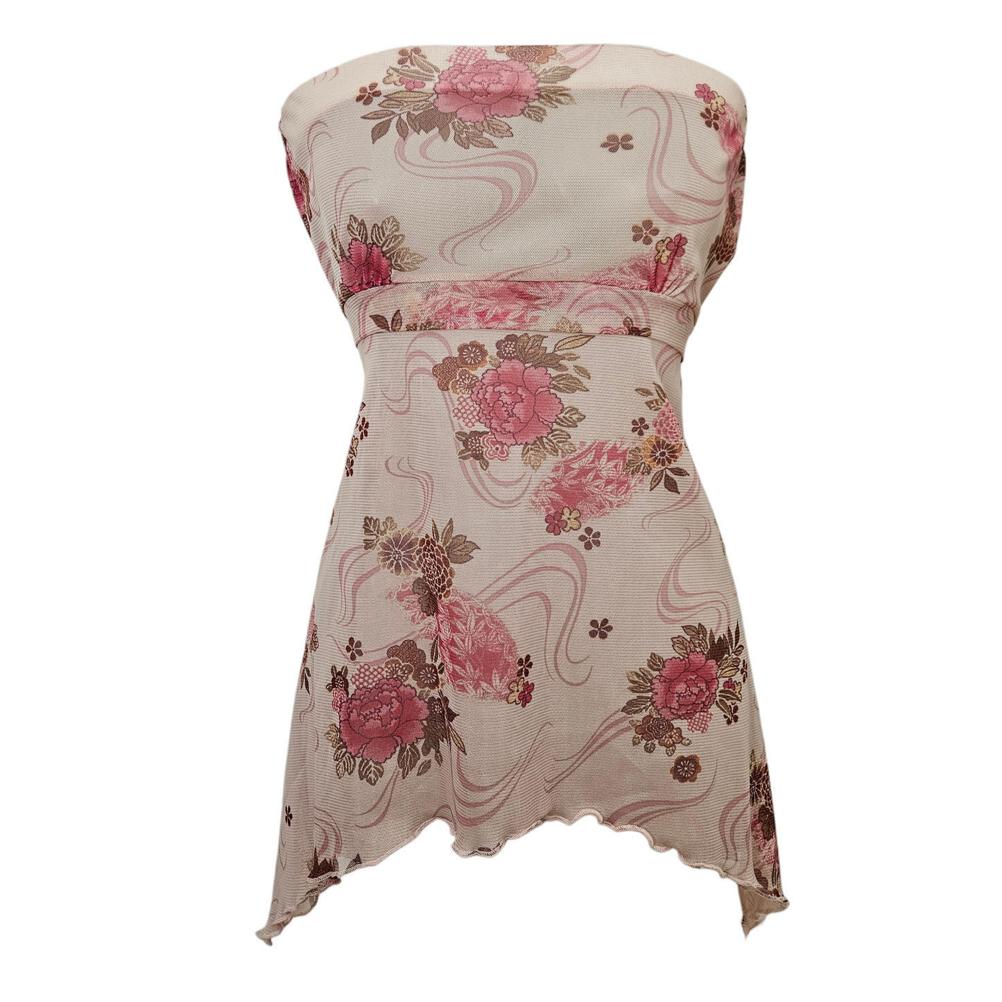 Haut strapless en voile fleuri rose