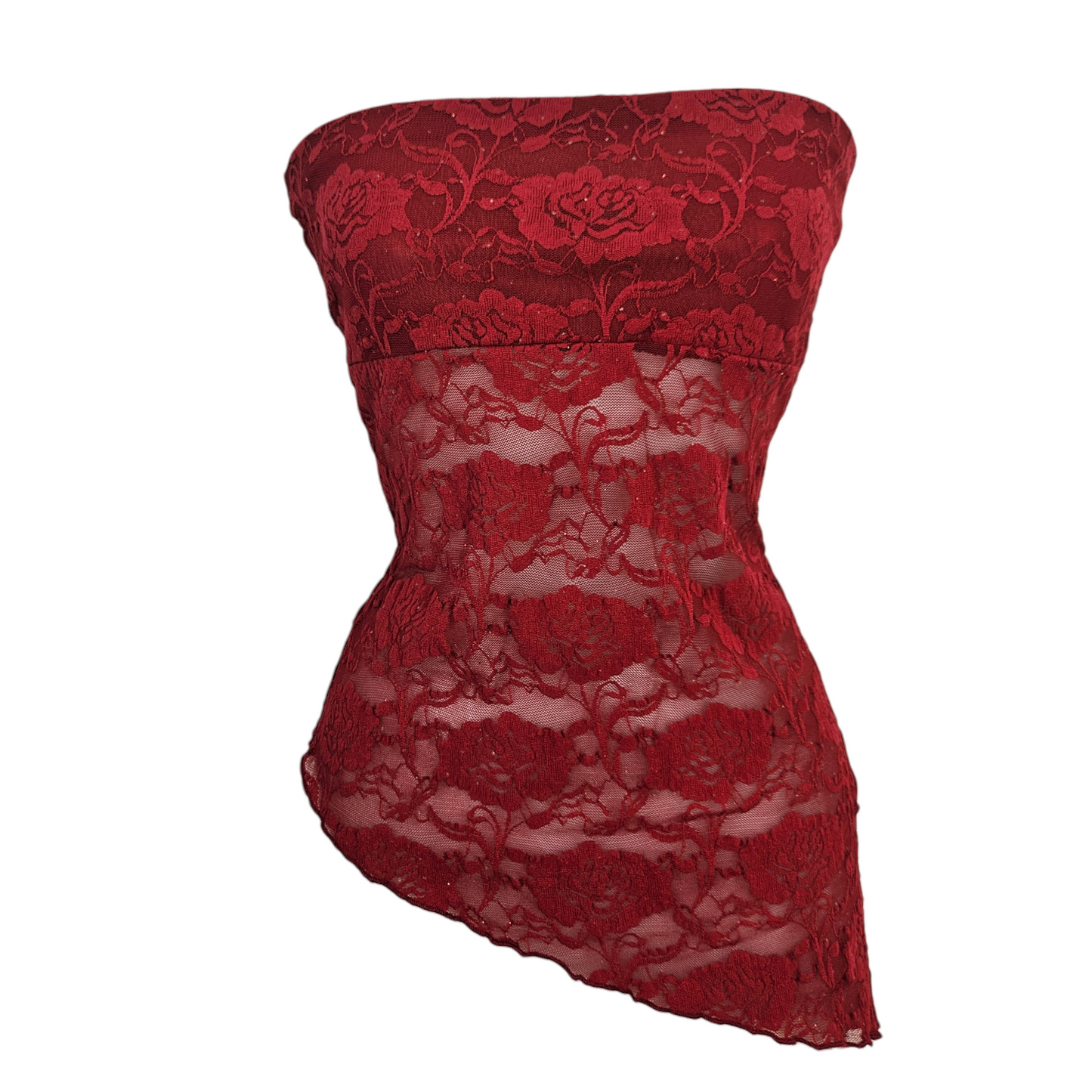 Bustier strapless en dentelle rouge