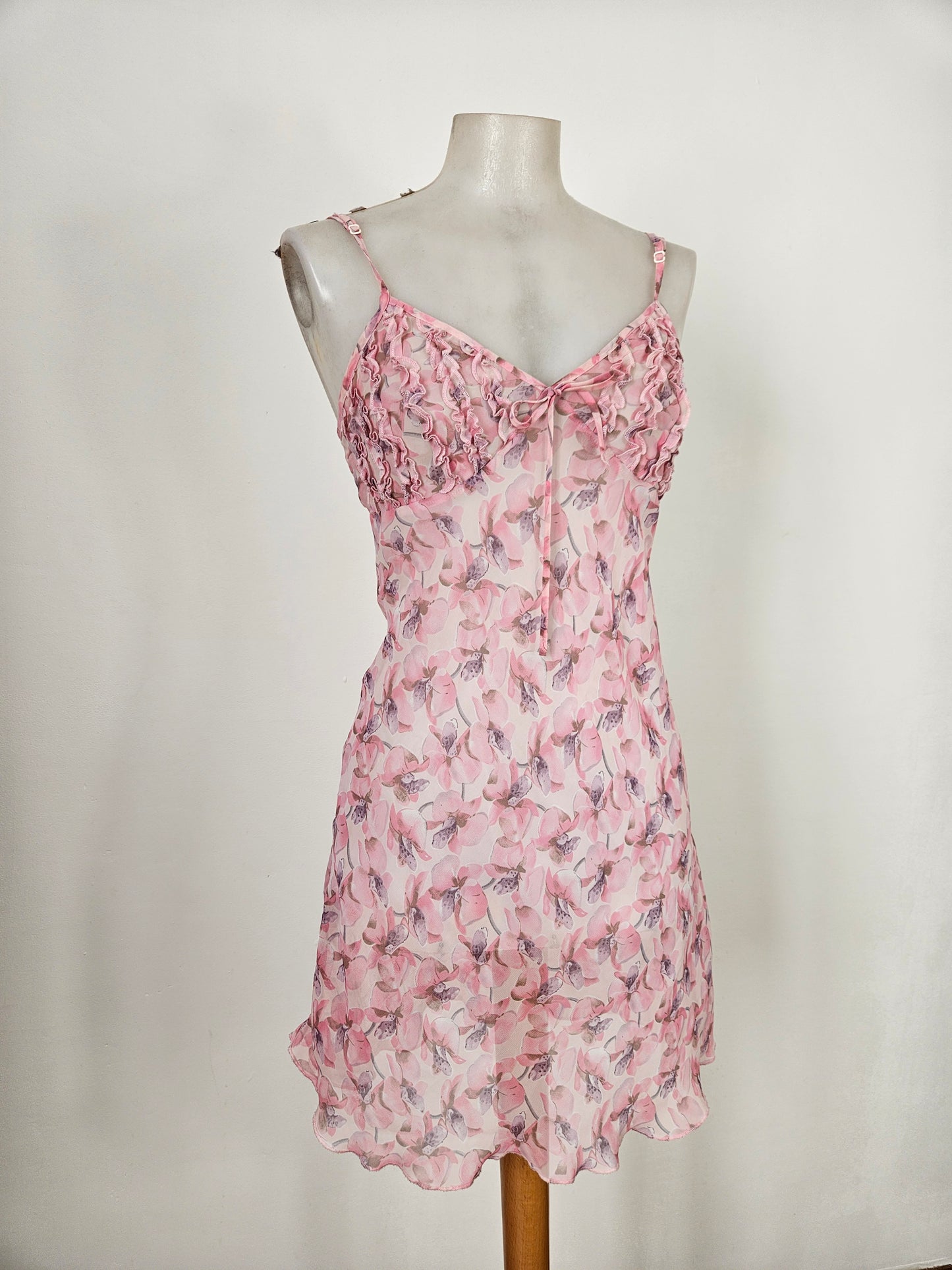 Nuisette en voile fleuri rose