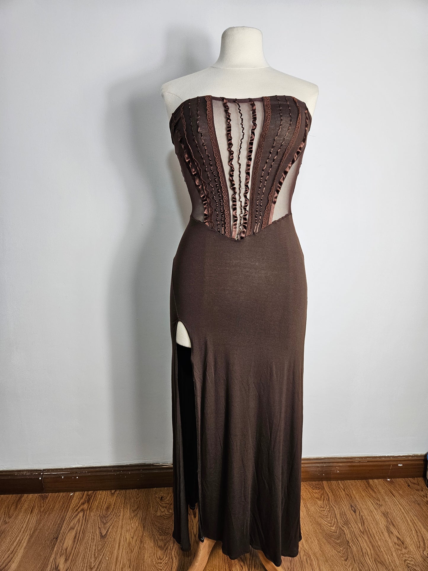 brown strapless dress