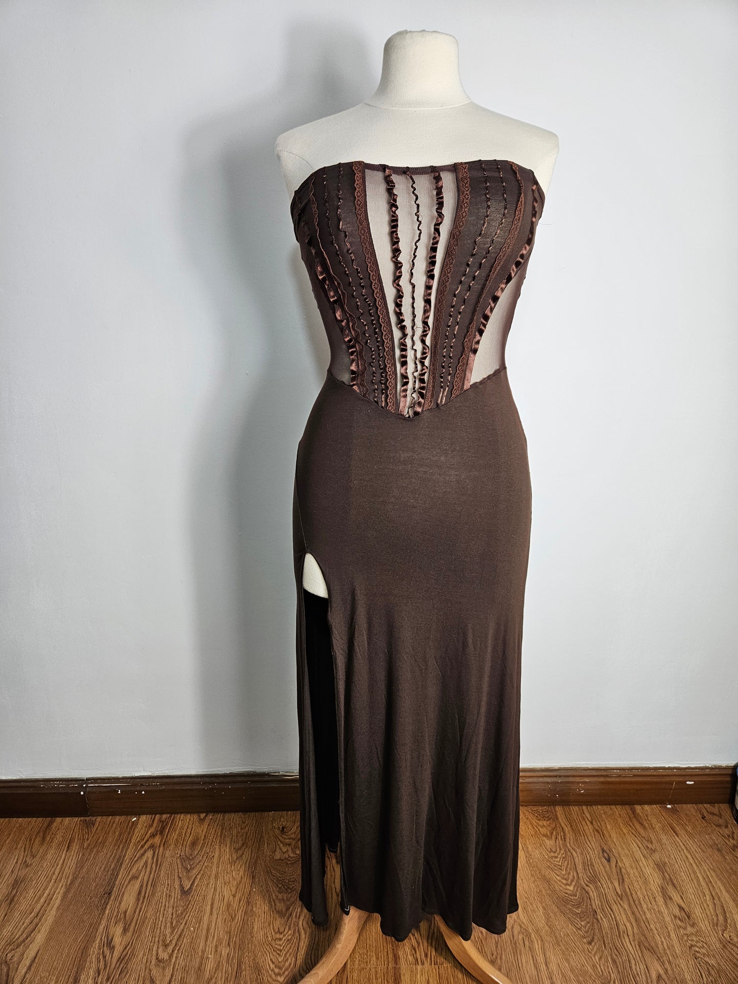 brown strapless dress