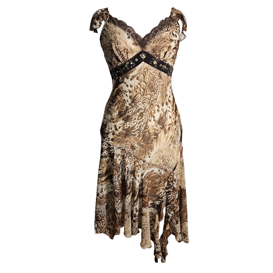Robe en voile floral beige et marron