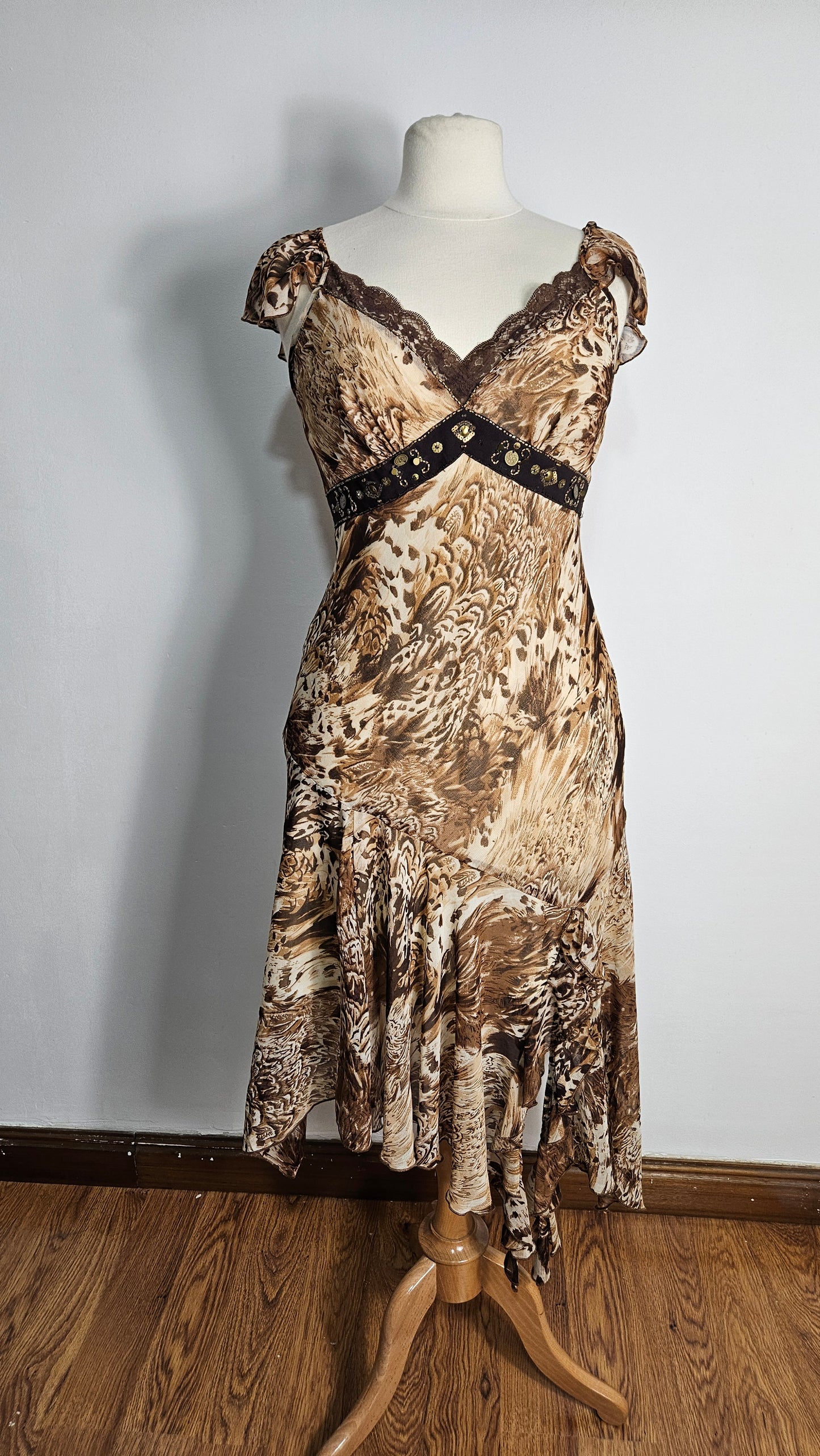 Beige and brown floral chiffon dress