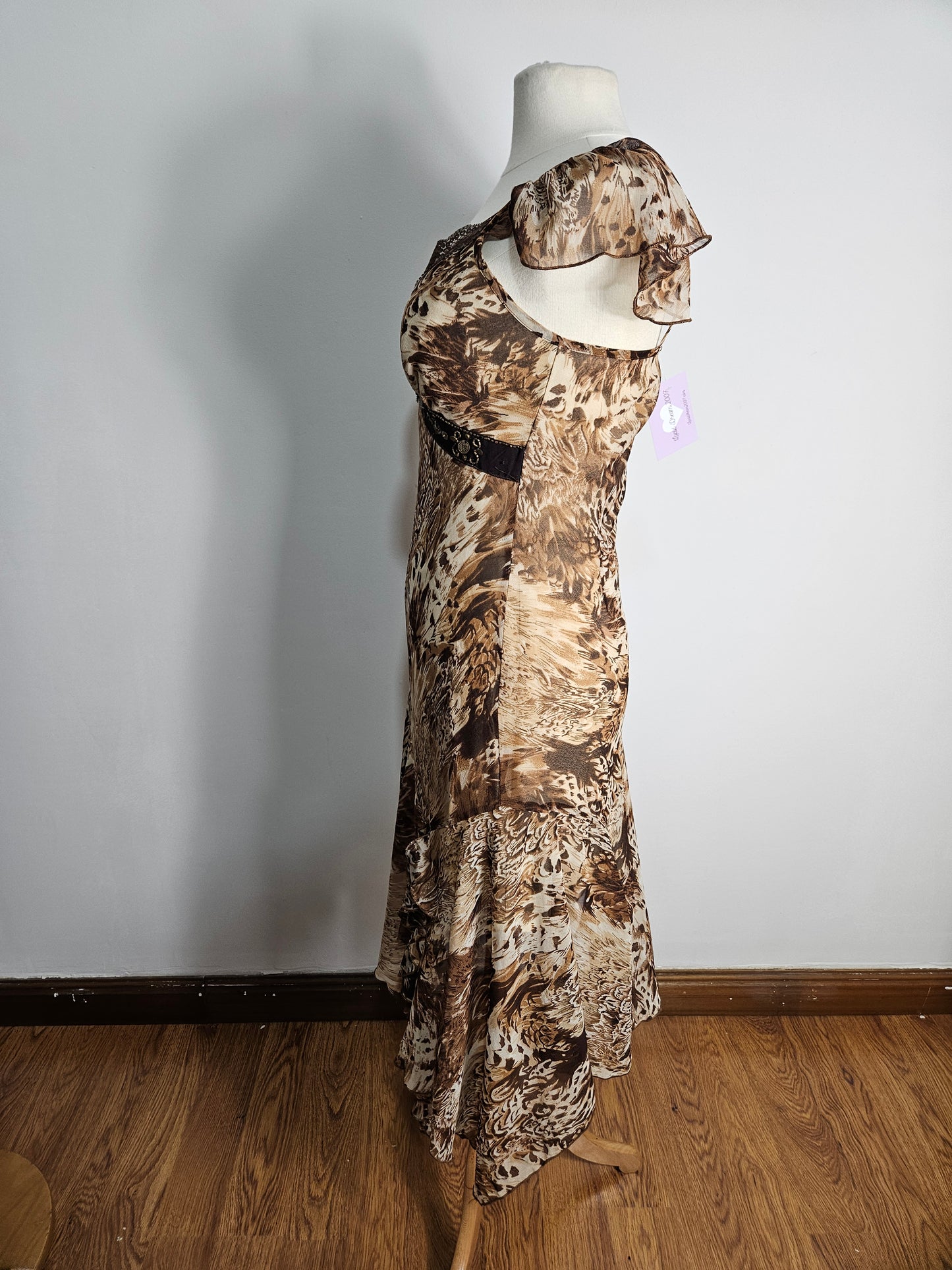 Beige and brown floral chiffon dress