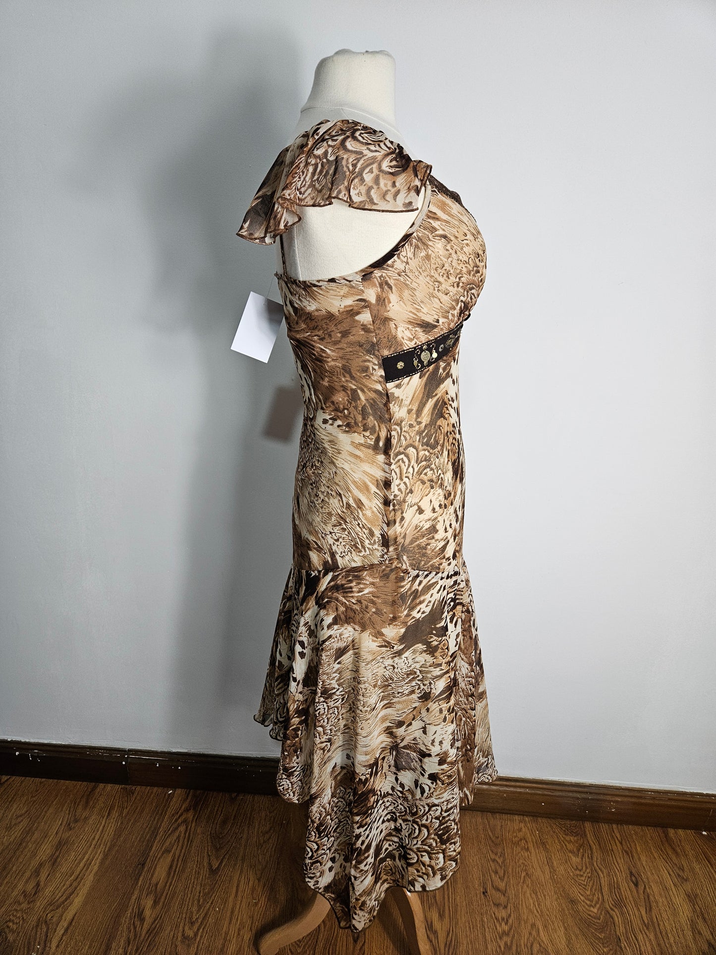 Beige and brown floral chiffon dress