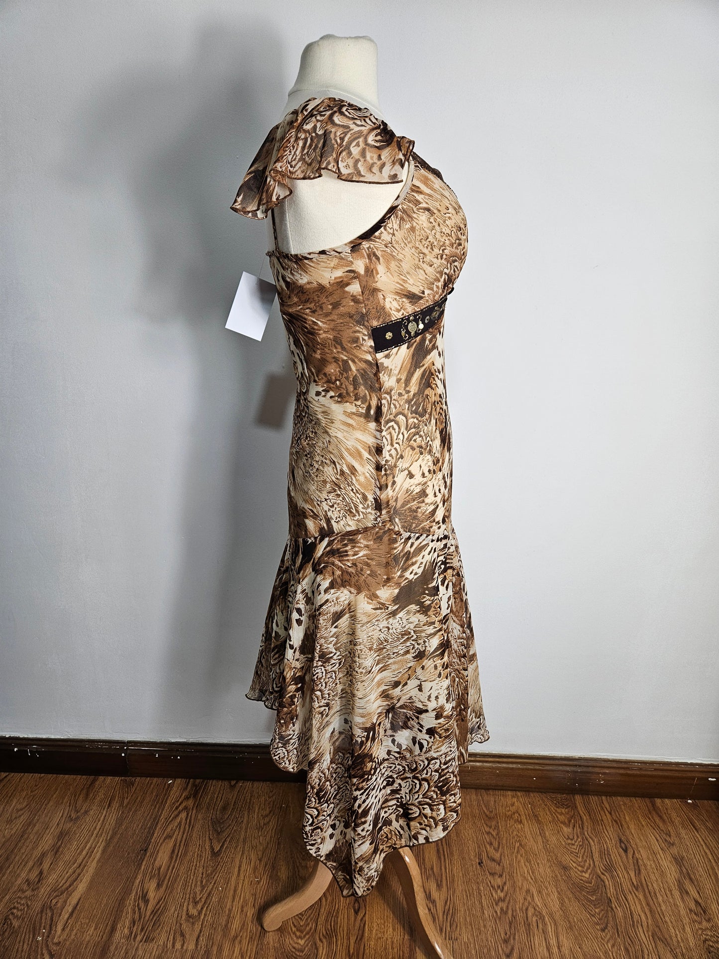 Beige and brown floral chiffon dress