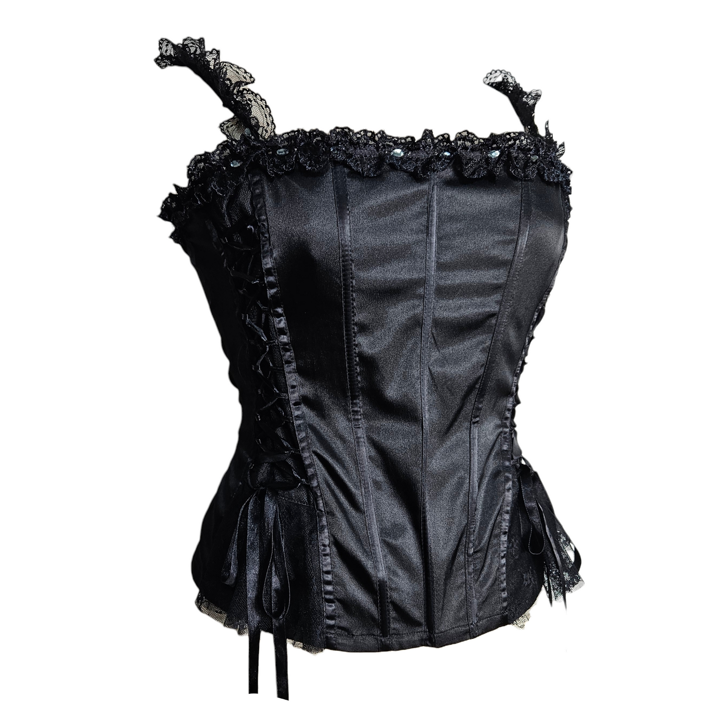 Haut esprit corset satiné noir