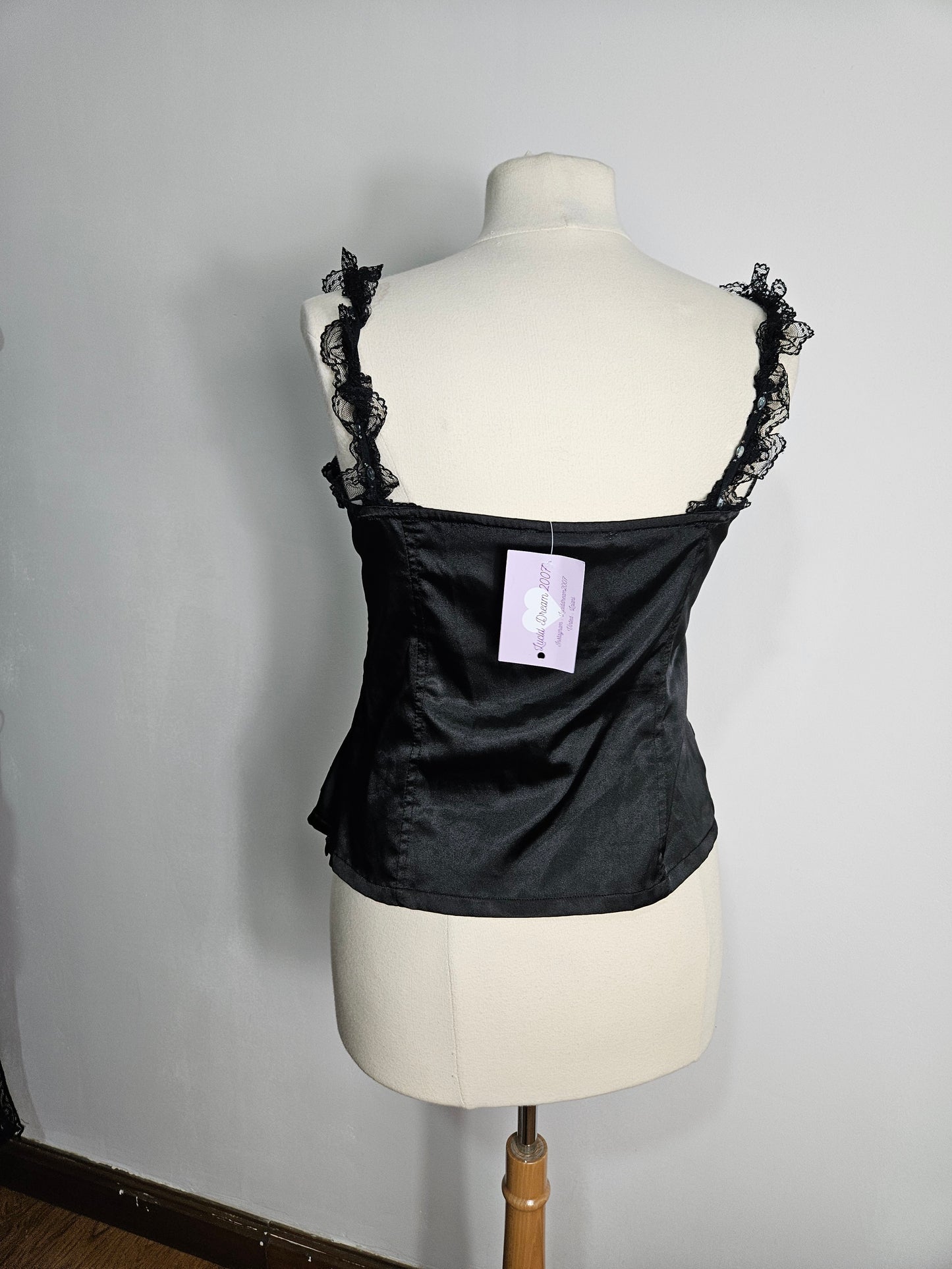 Haut esprit corset satiné noir