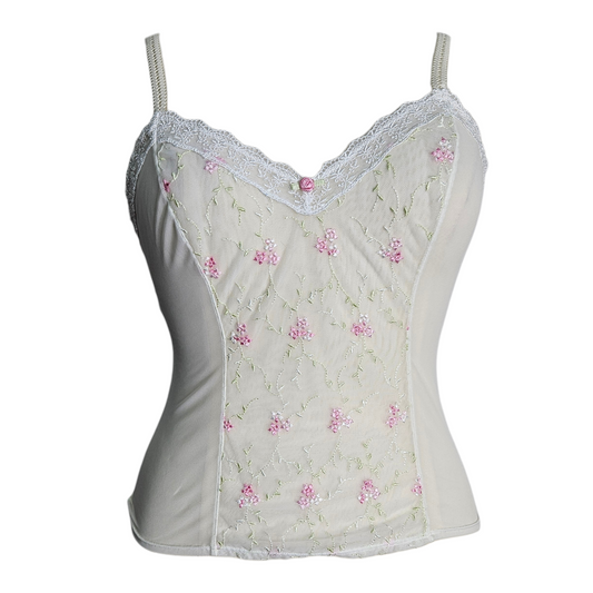 Haut en voile blanc détails fleurs