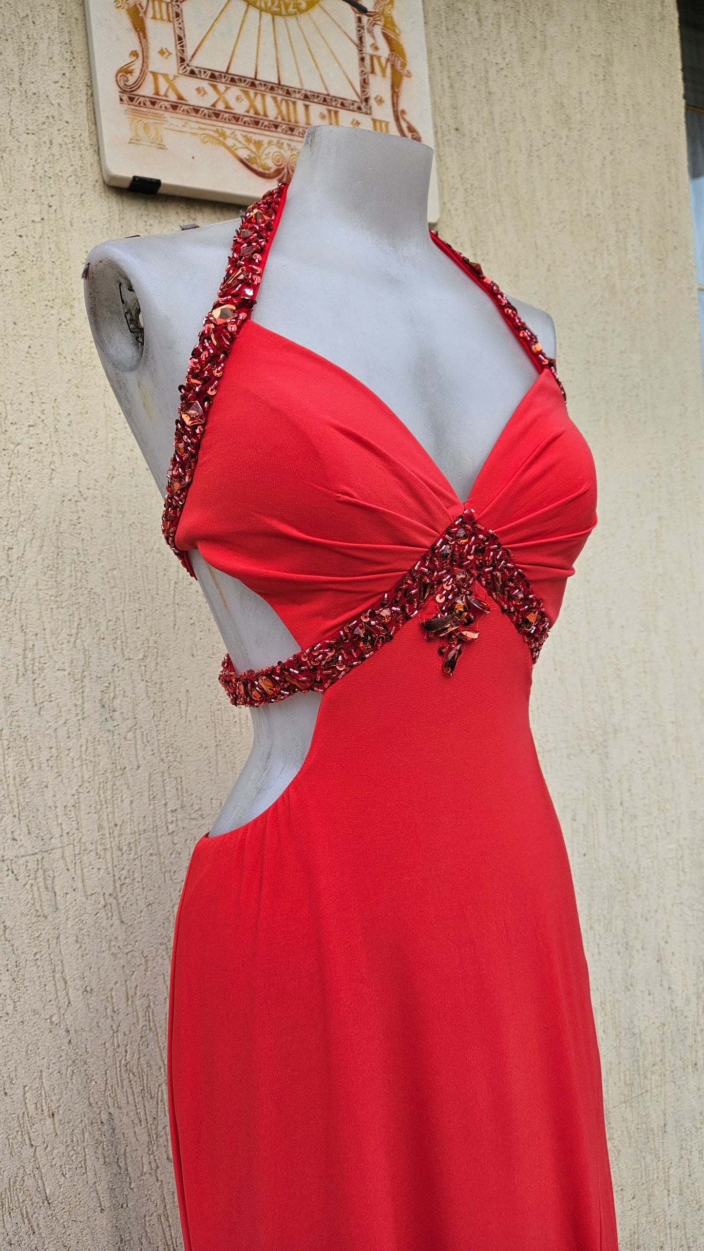 Red backless dress
