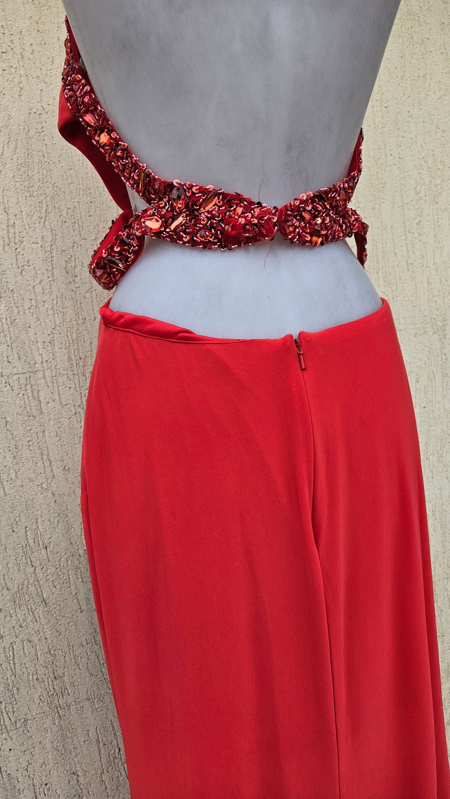 Red backless dress