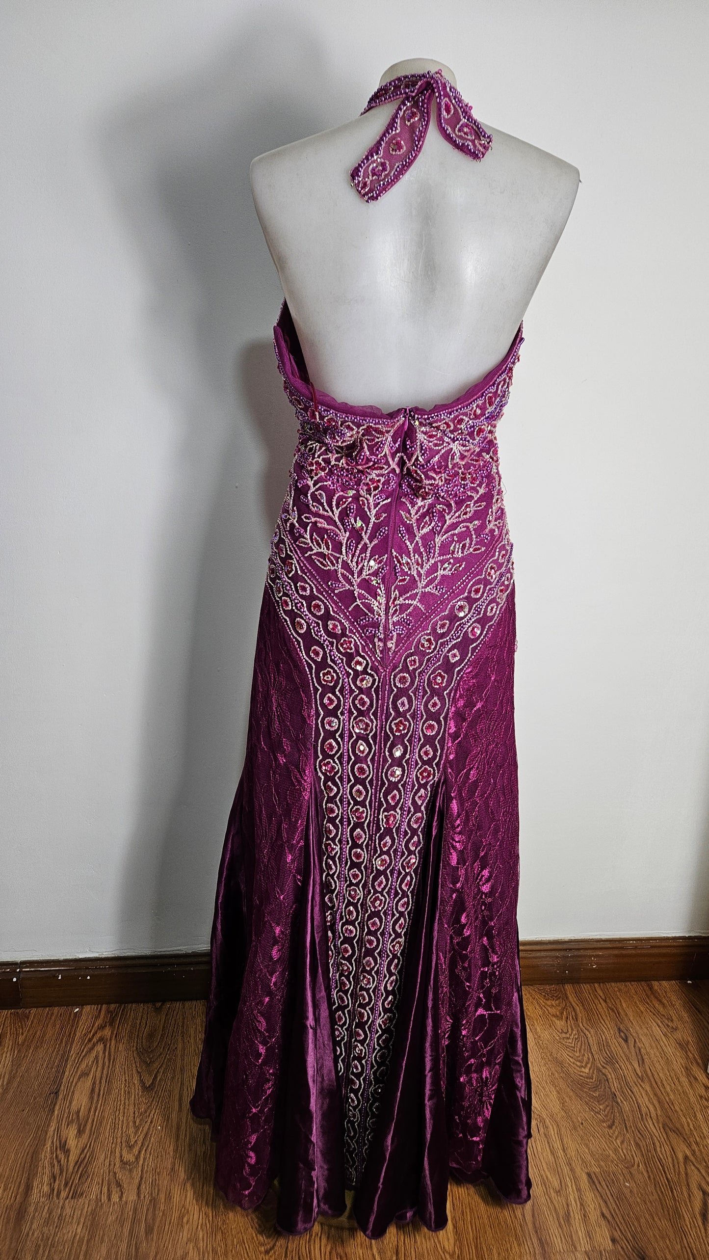 Purple embroidered maxi dress