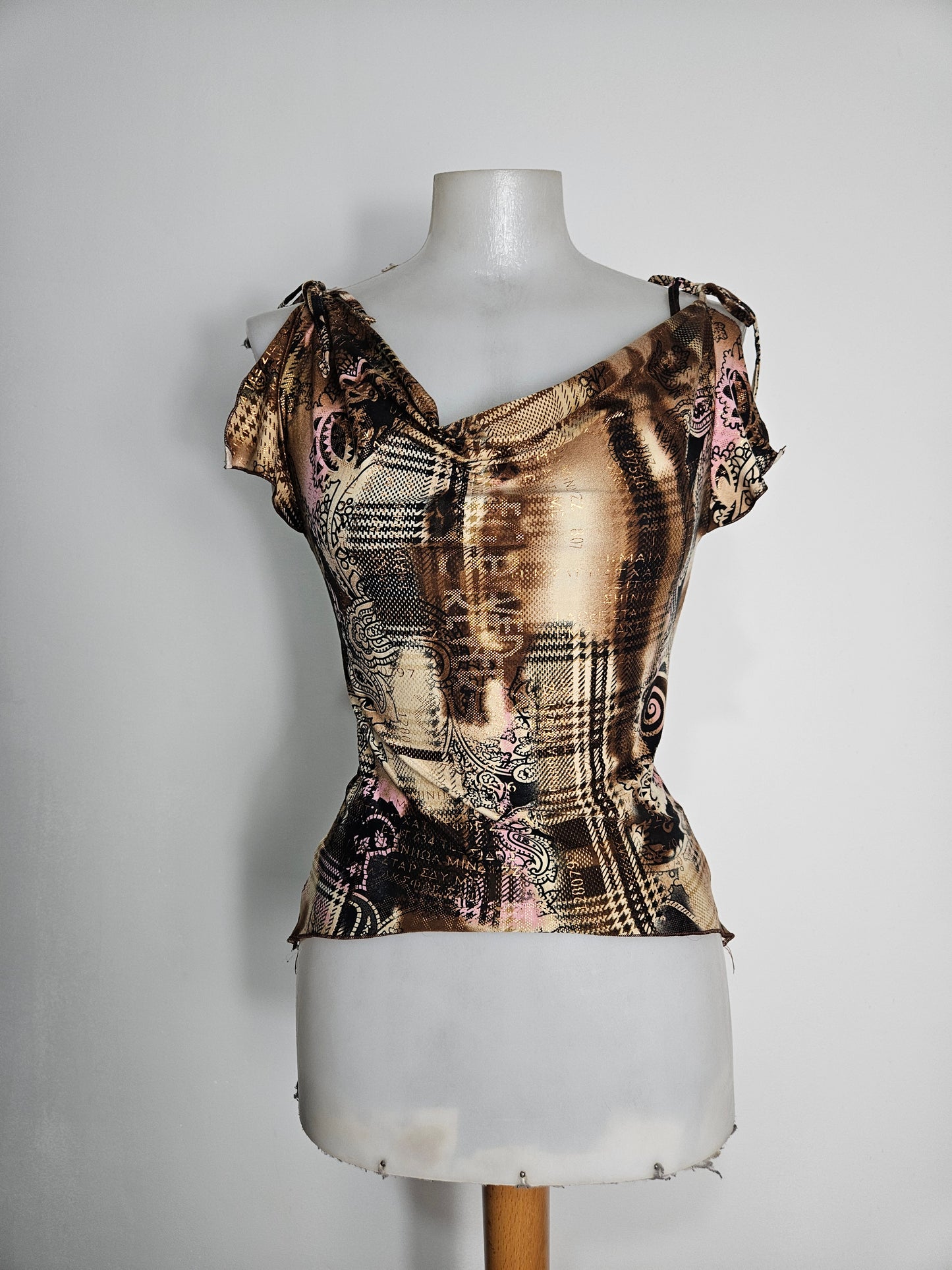 Haut col bénitier marron et beige