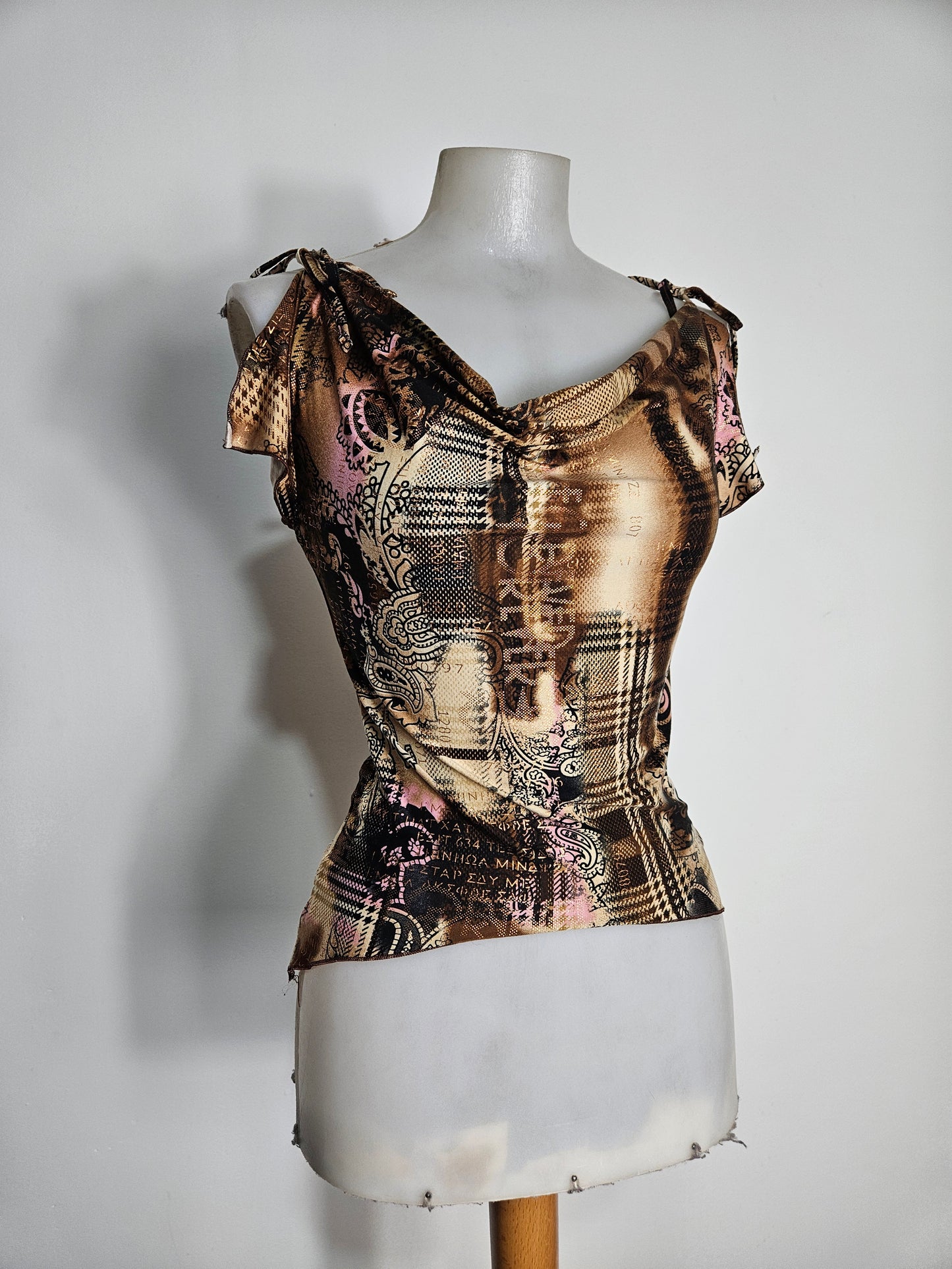 Haut col bénitier marron et beige