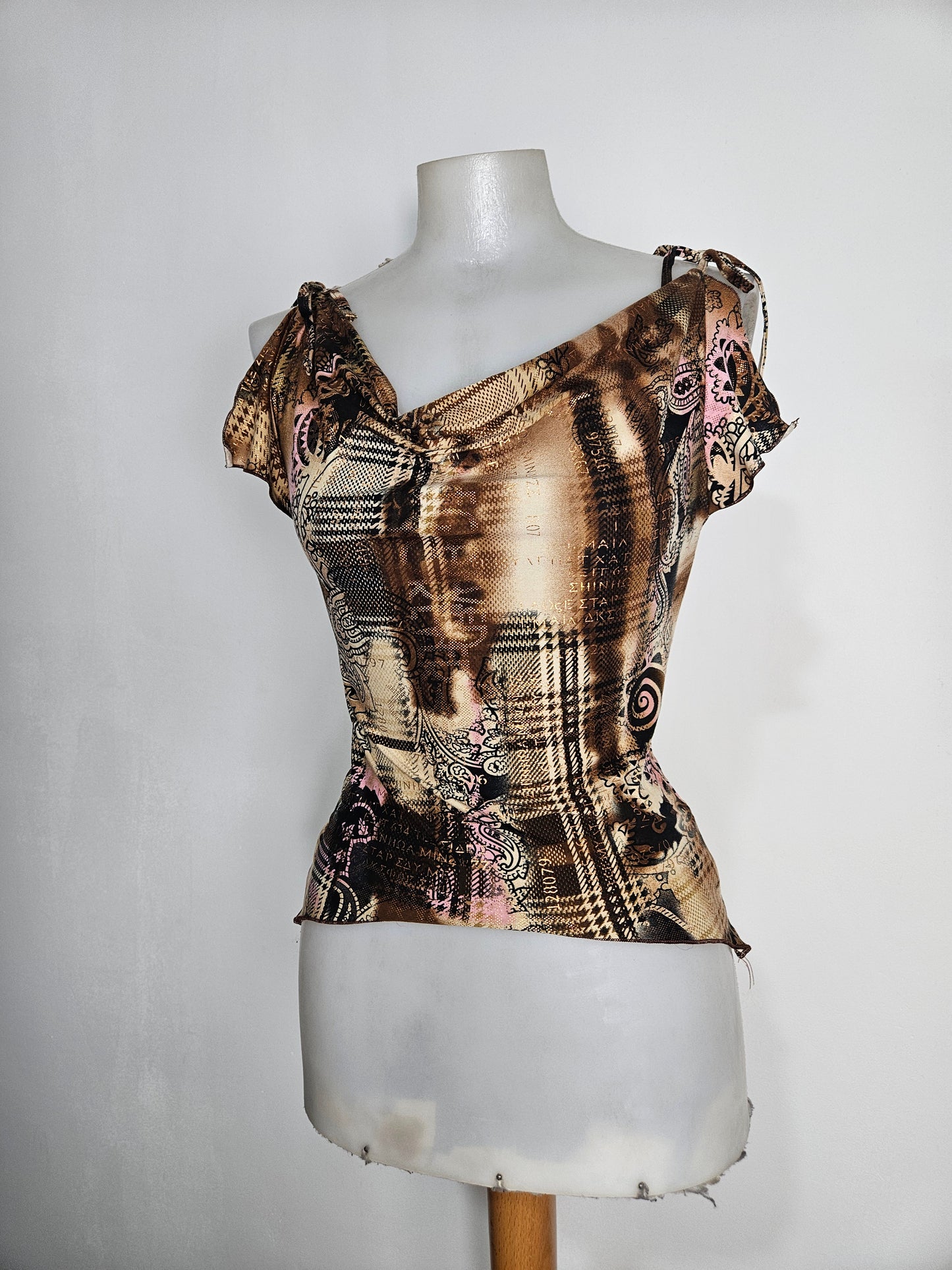 Haut col bénitier marron et beige