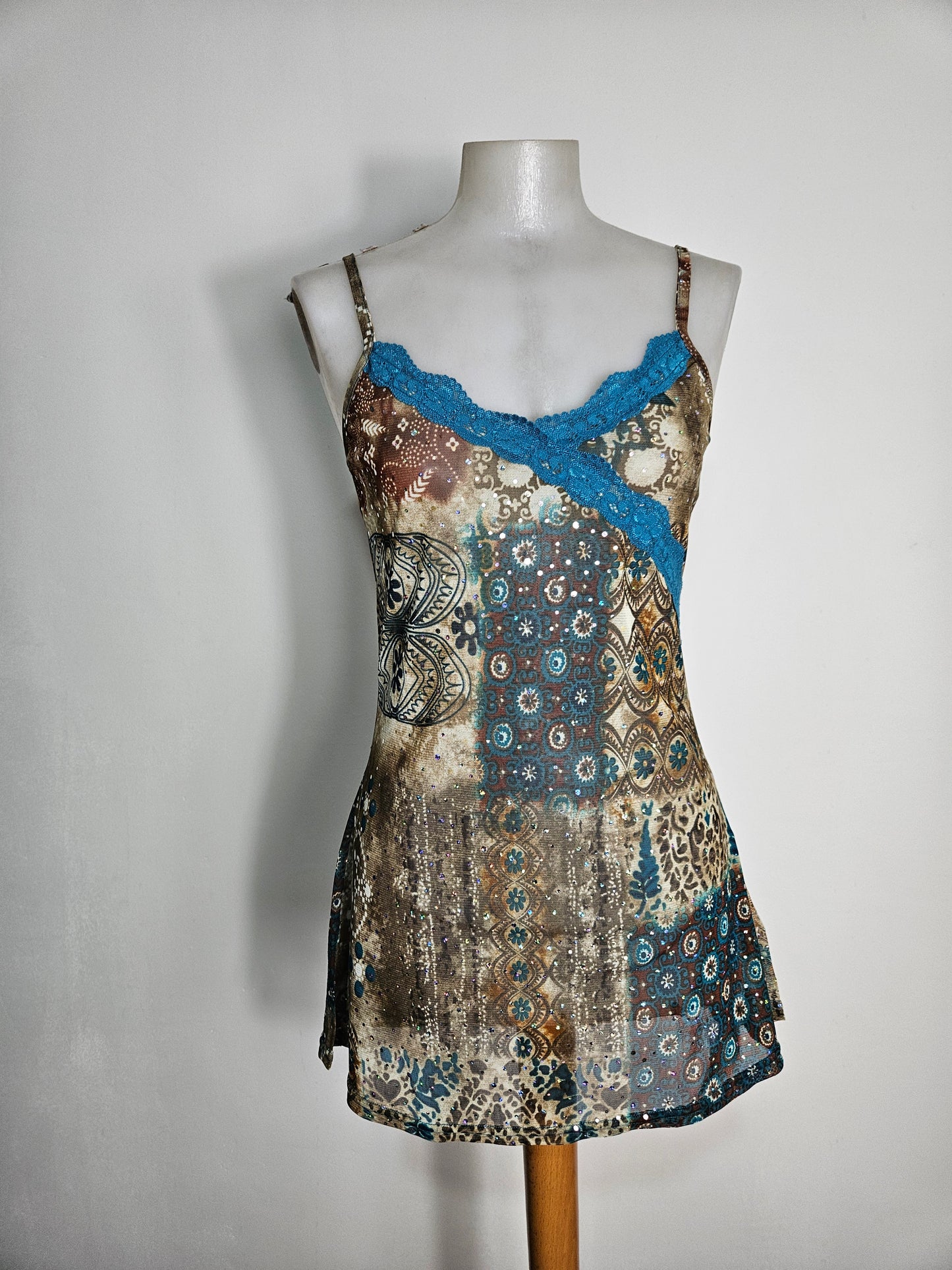 Haut en voile et strass marron & bleu