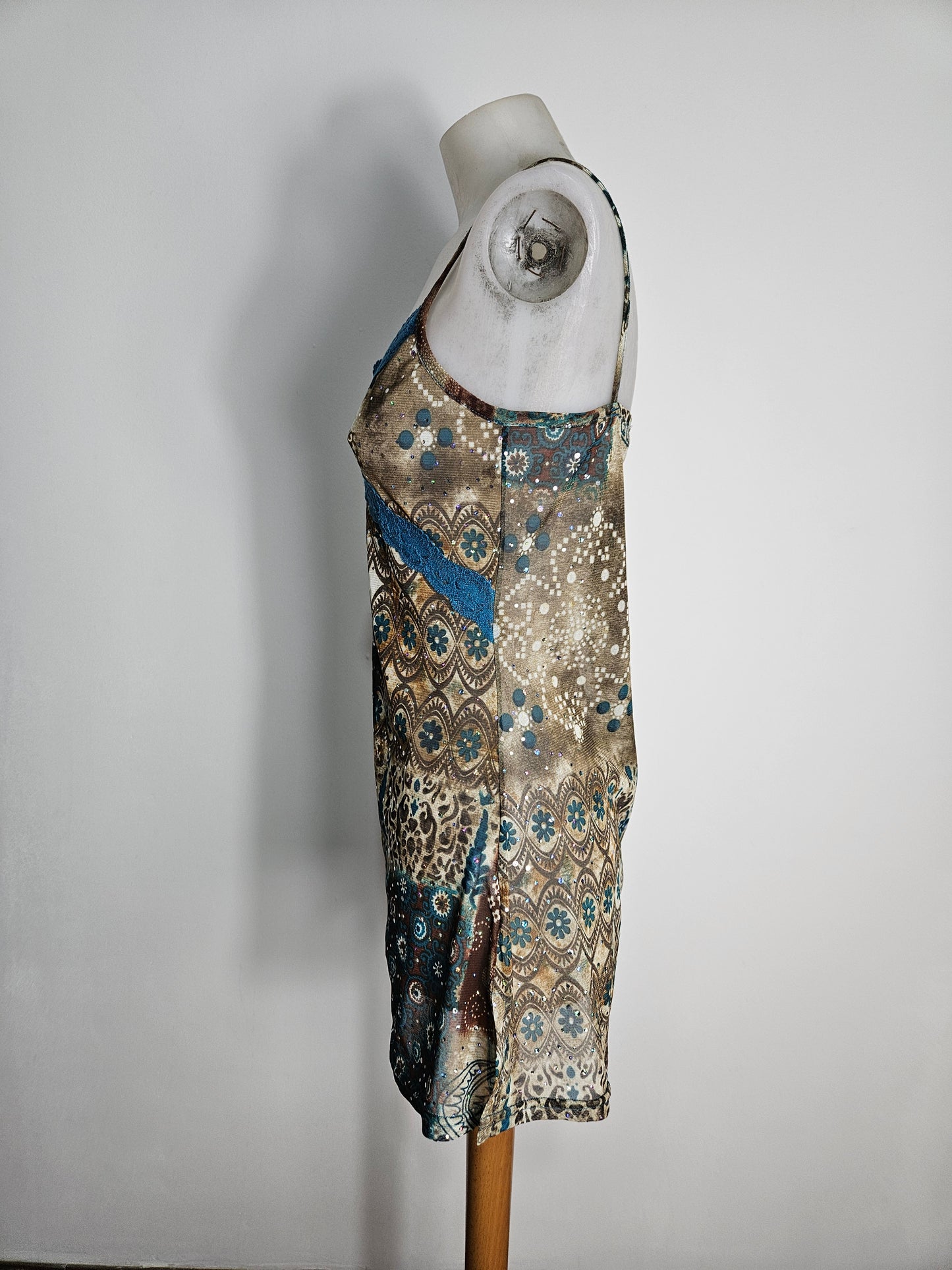 Haut en voile et strass marron & bleu