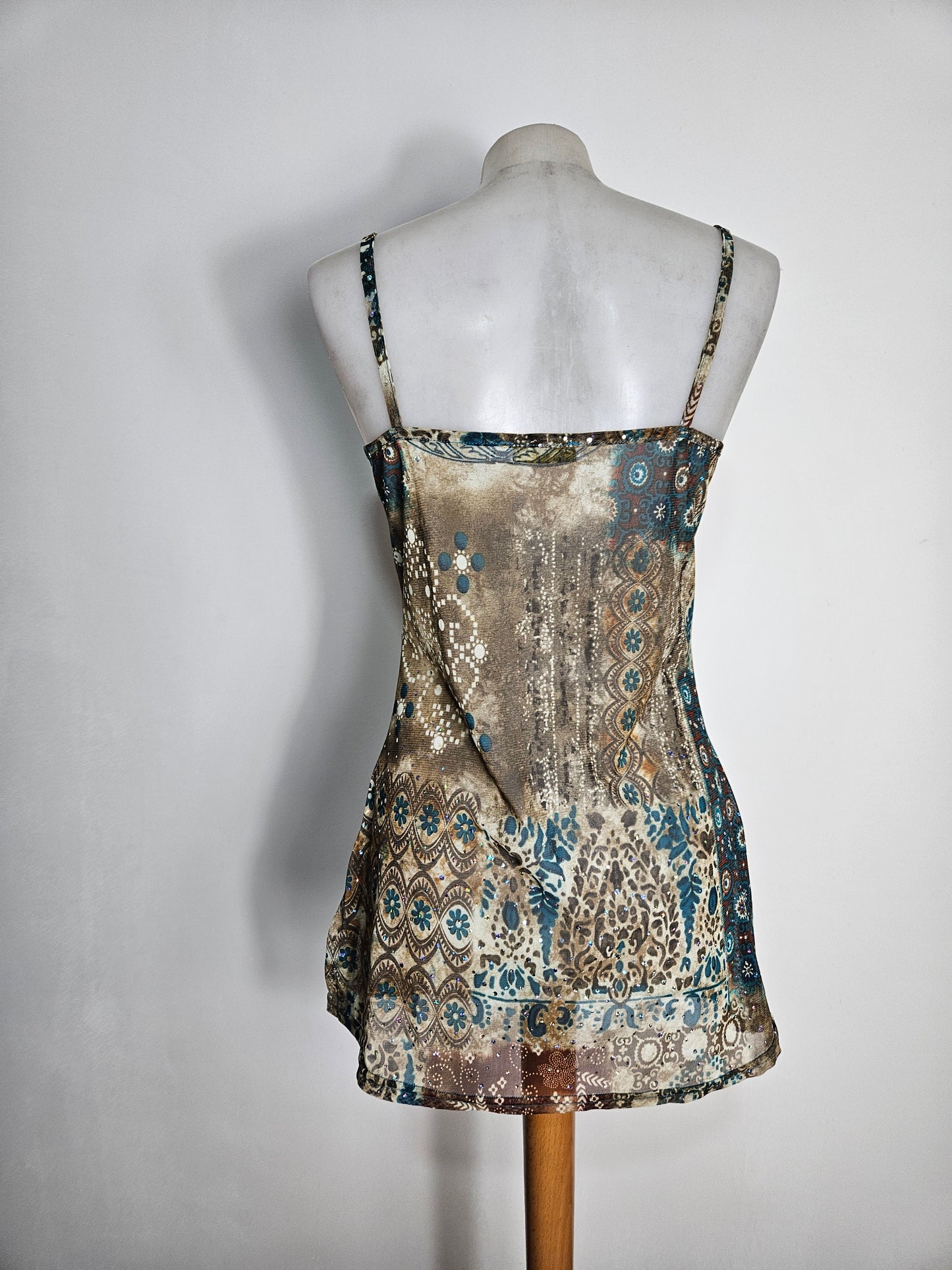 Haut en voile et strass marron & bleu