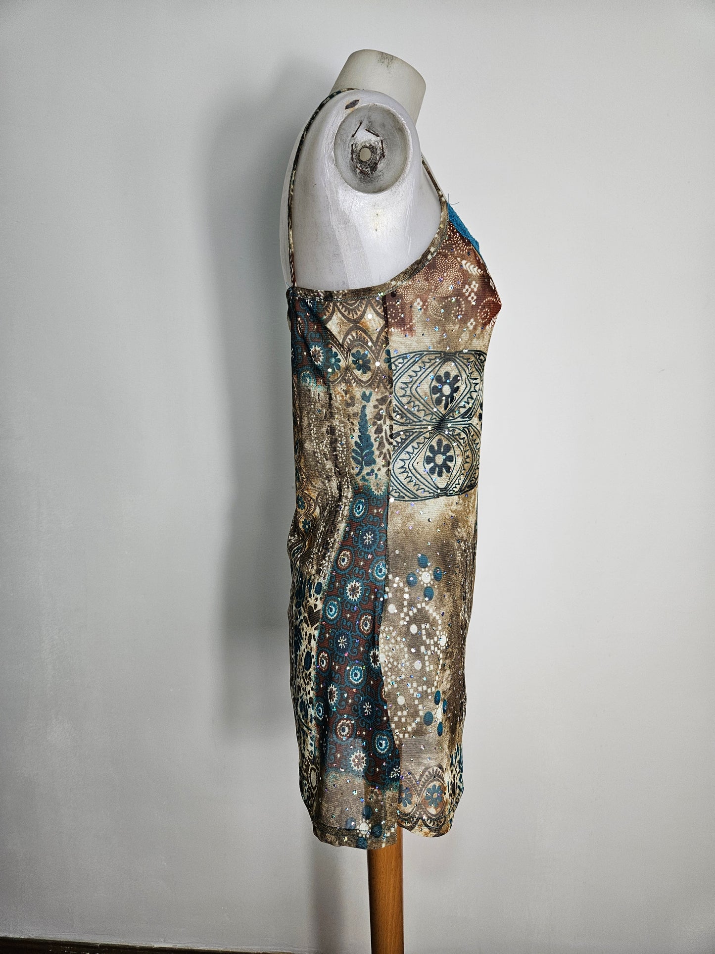 Haut en voile et strass marron & bleu