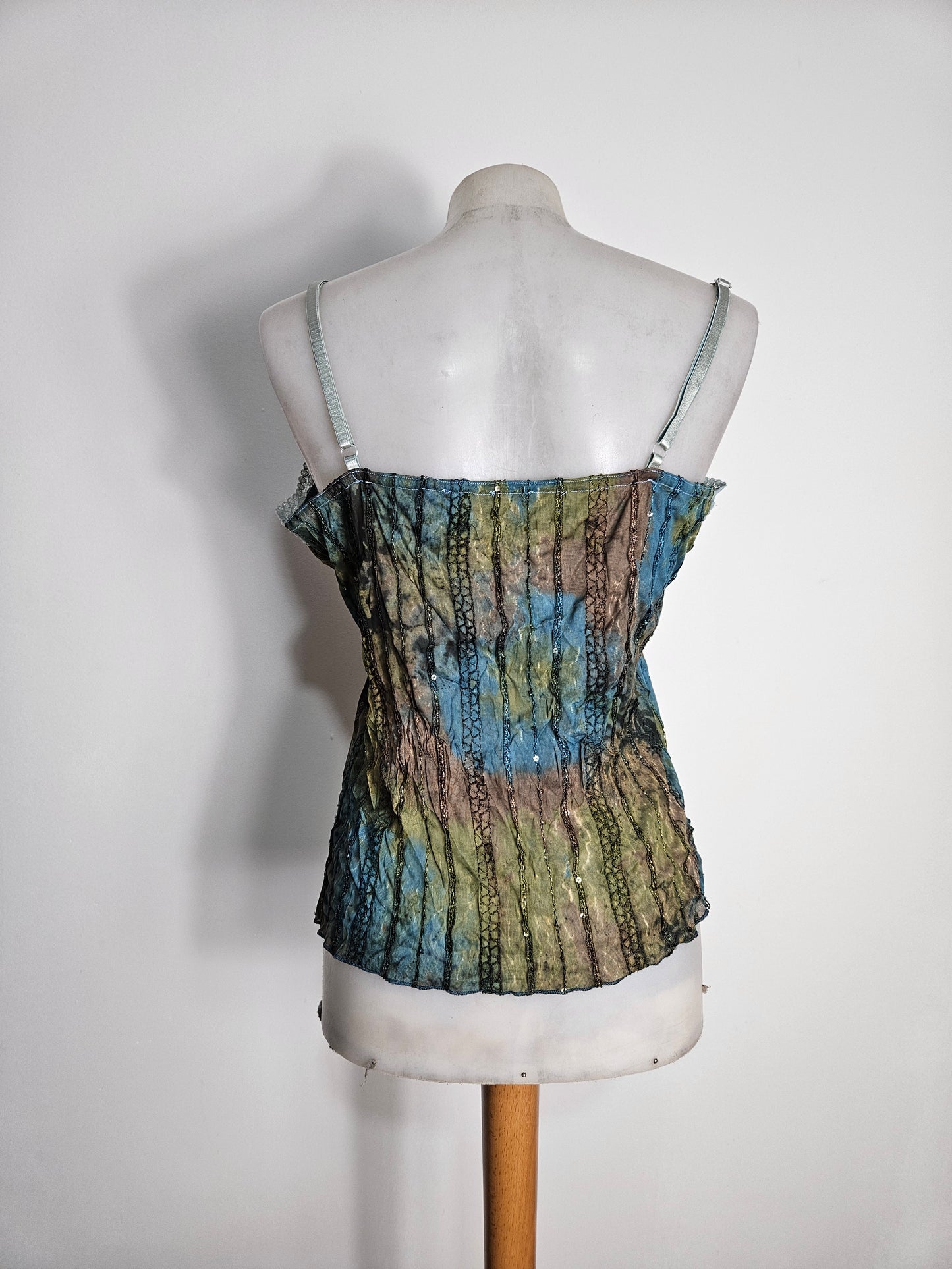 Haut en voile et dentelle bleu-marron