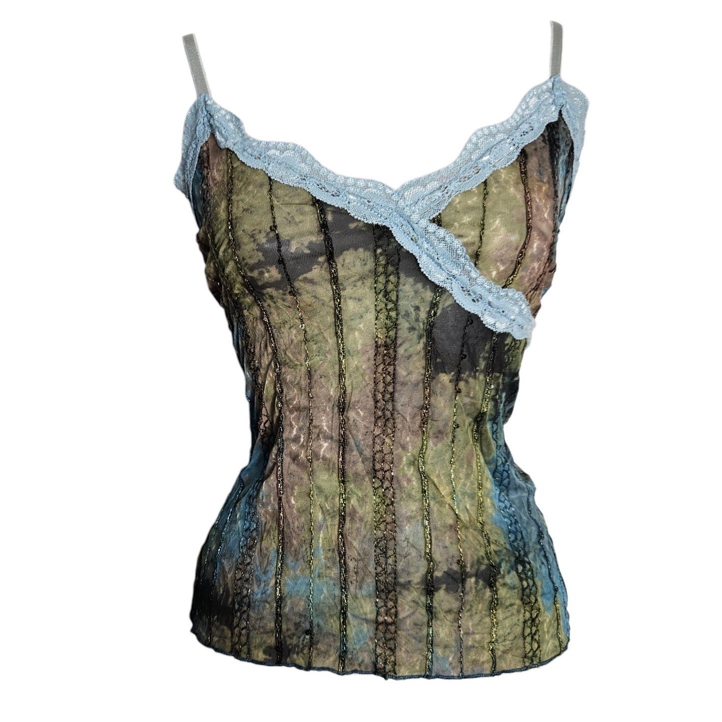 Haut en voile et dentelle bleu-marron