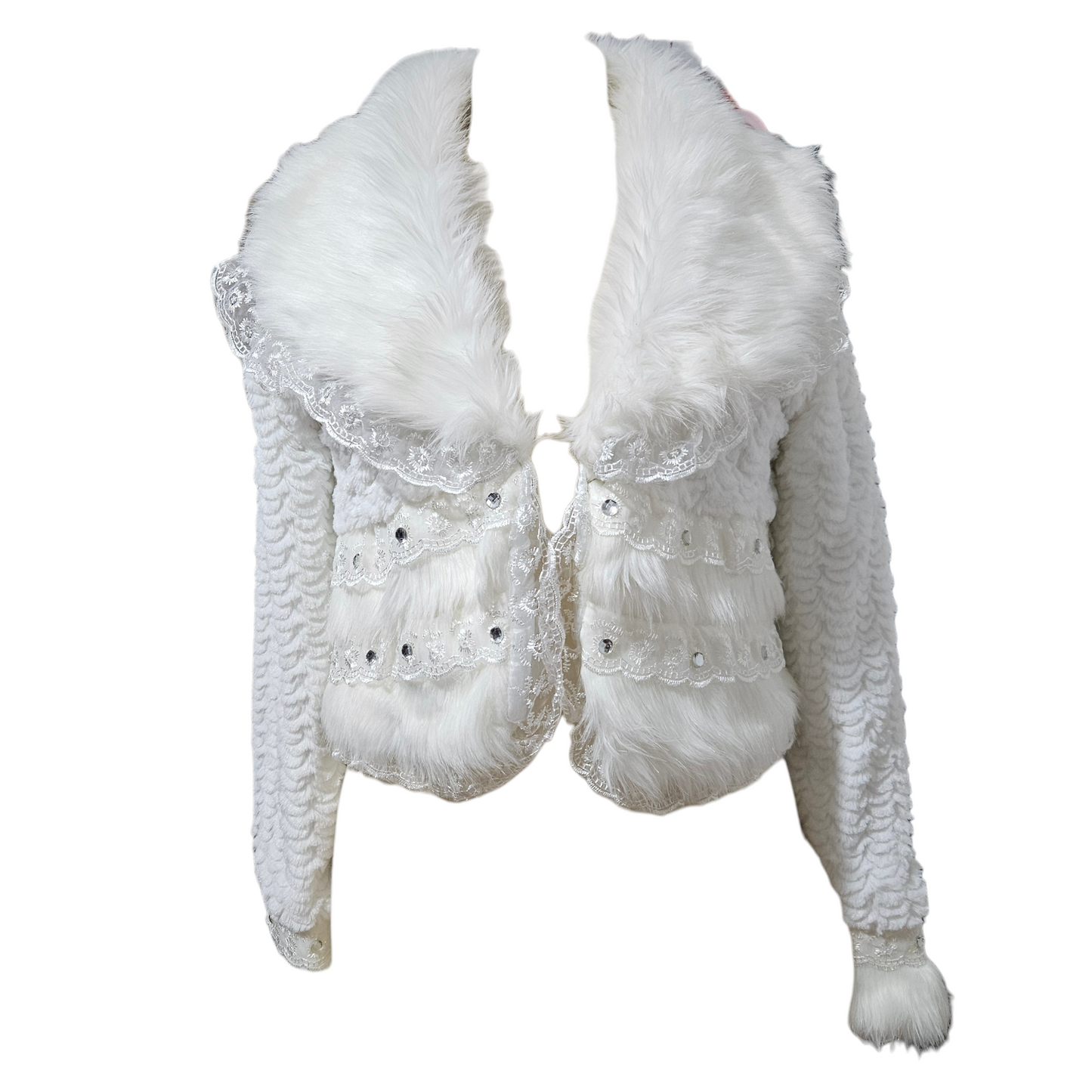 Manteau court col fausse fourrure blanc