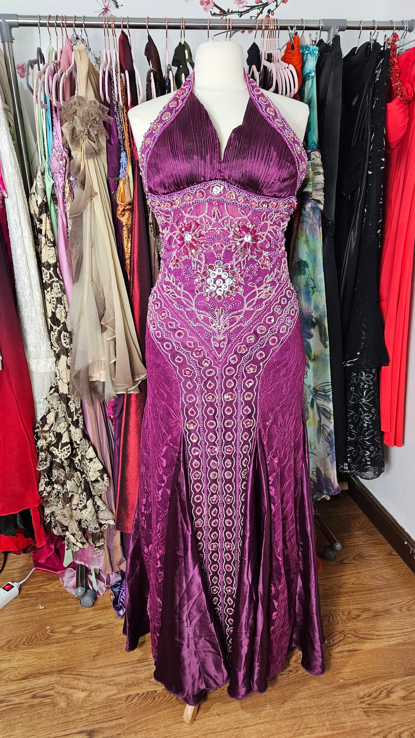 Purple embroidered maxi dress