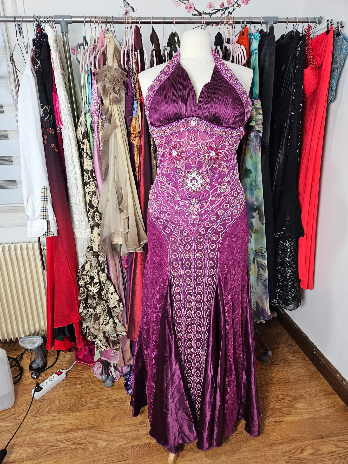 Purple embroidered maxi dress