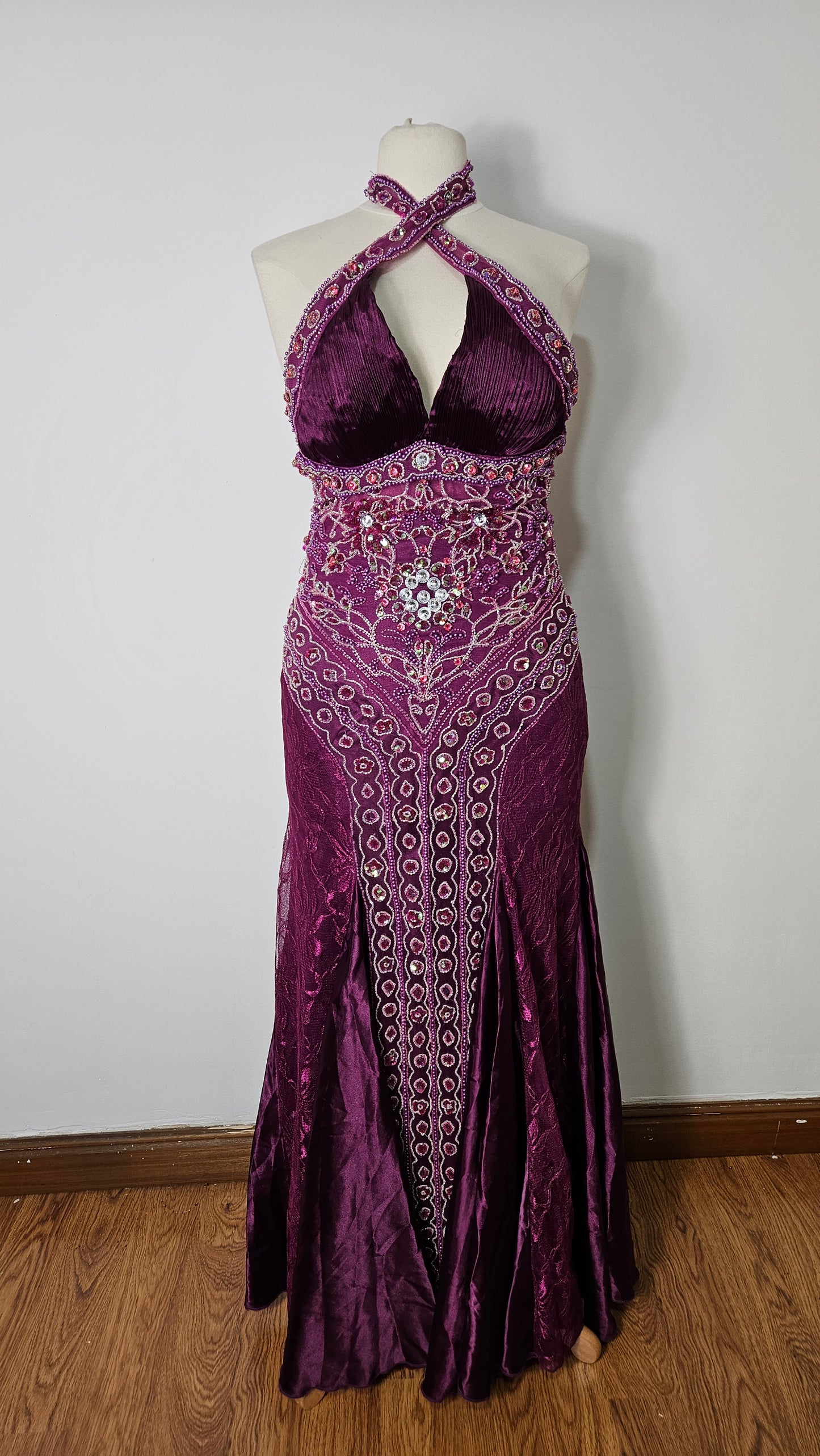 Purple embroidered maxi dress