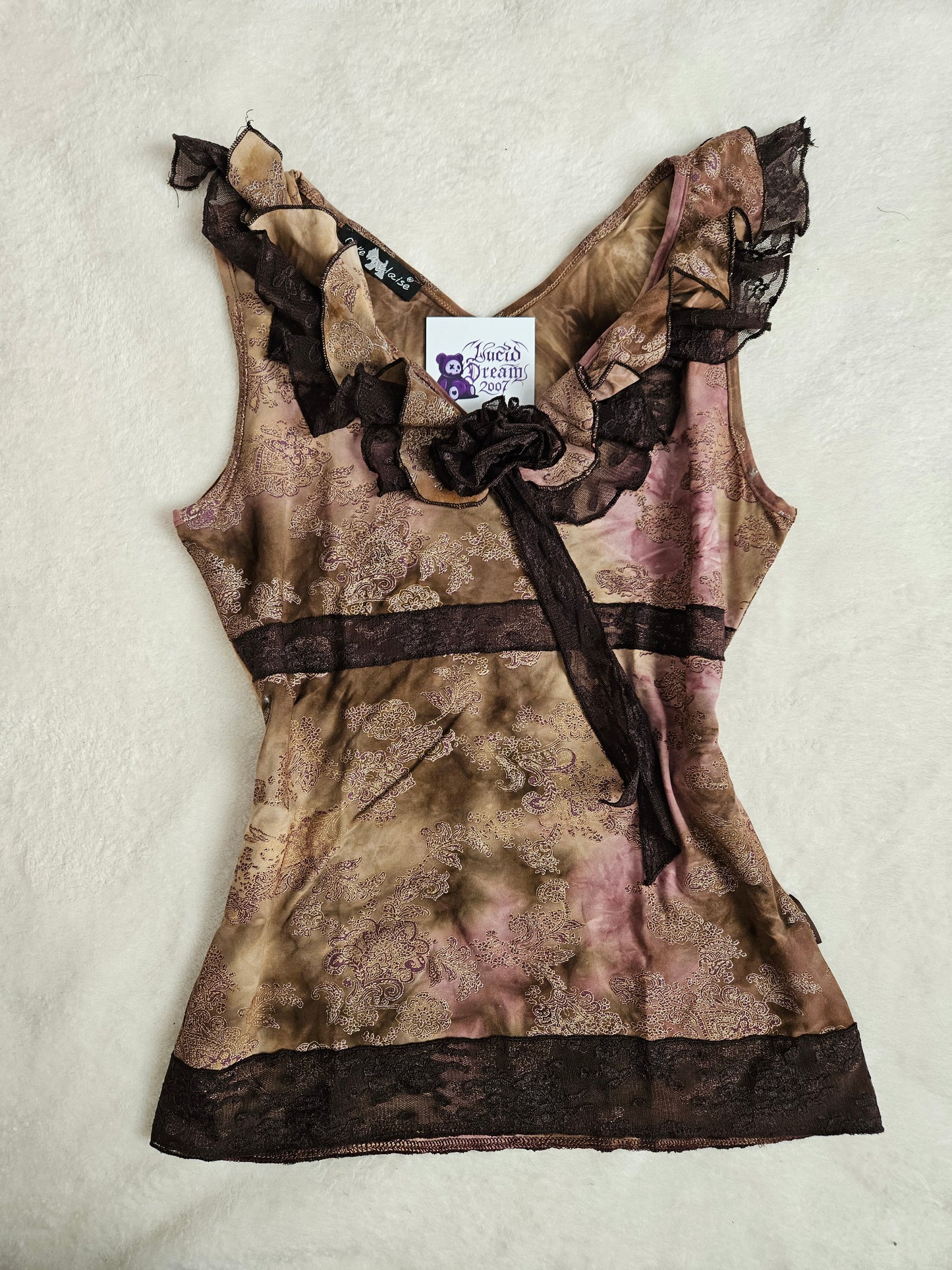 Haut en dentelle tons rose et marron