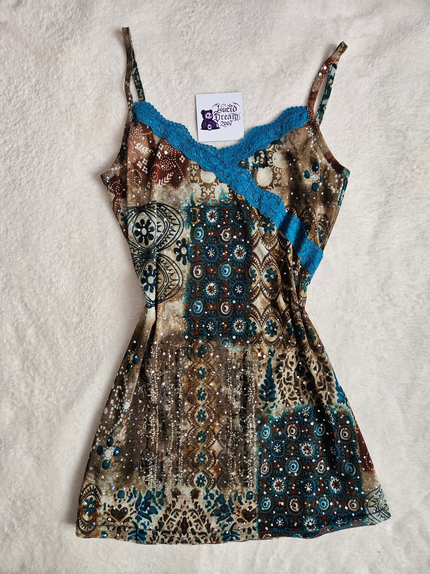 Haut en voile et strass marron & bleu