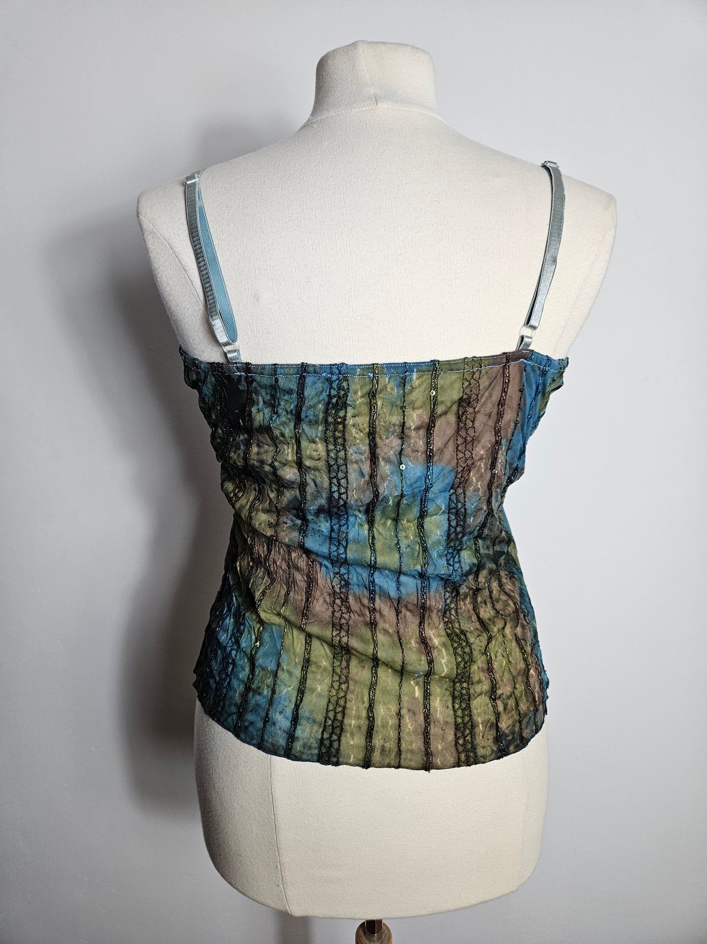 Haut en voile et dentelle bleu-marron