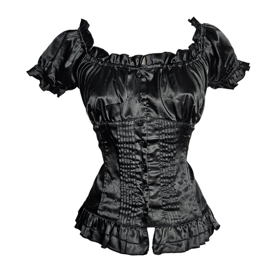 Haut satiné noir dos lacé