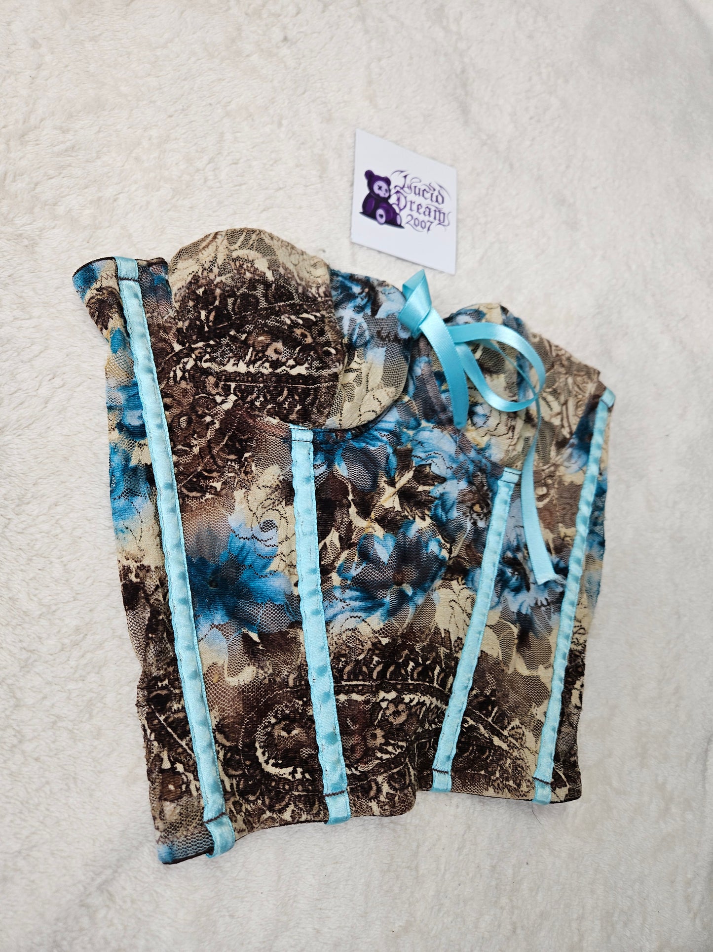 Bustier en dentelle tons bleus