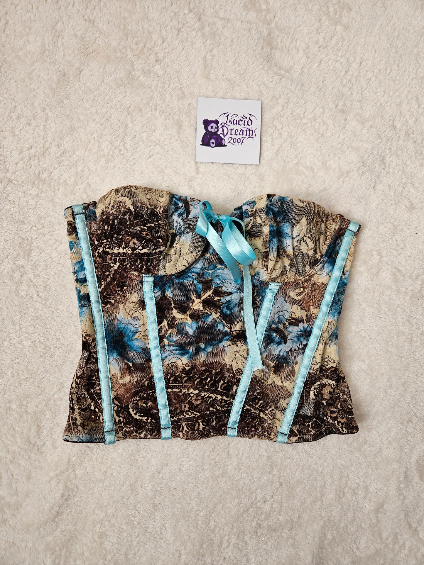 Bustier en dentelle tons bleus