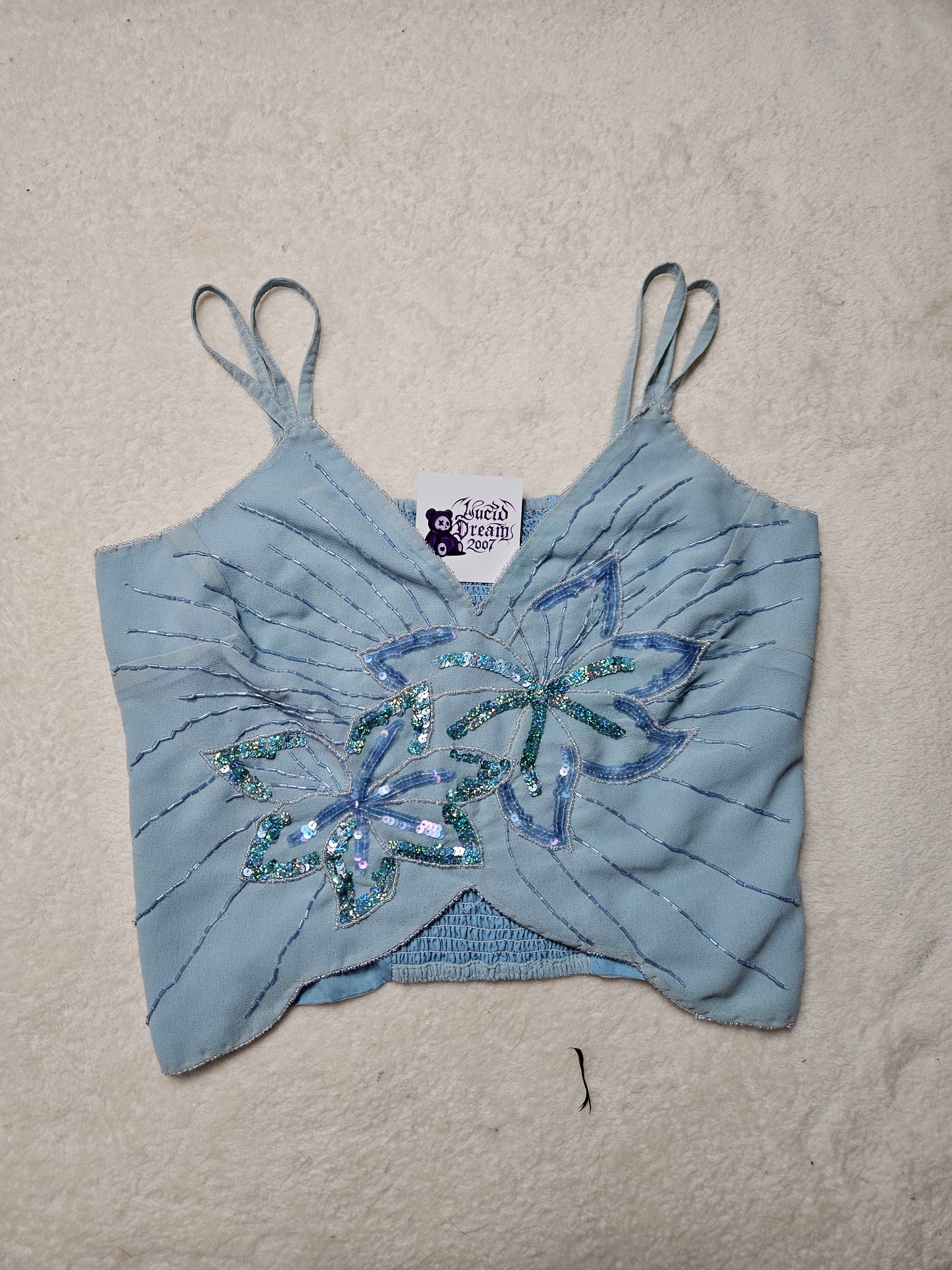 Blue embroidered voile crop top