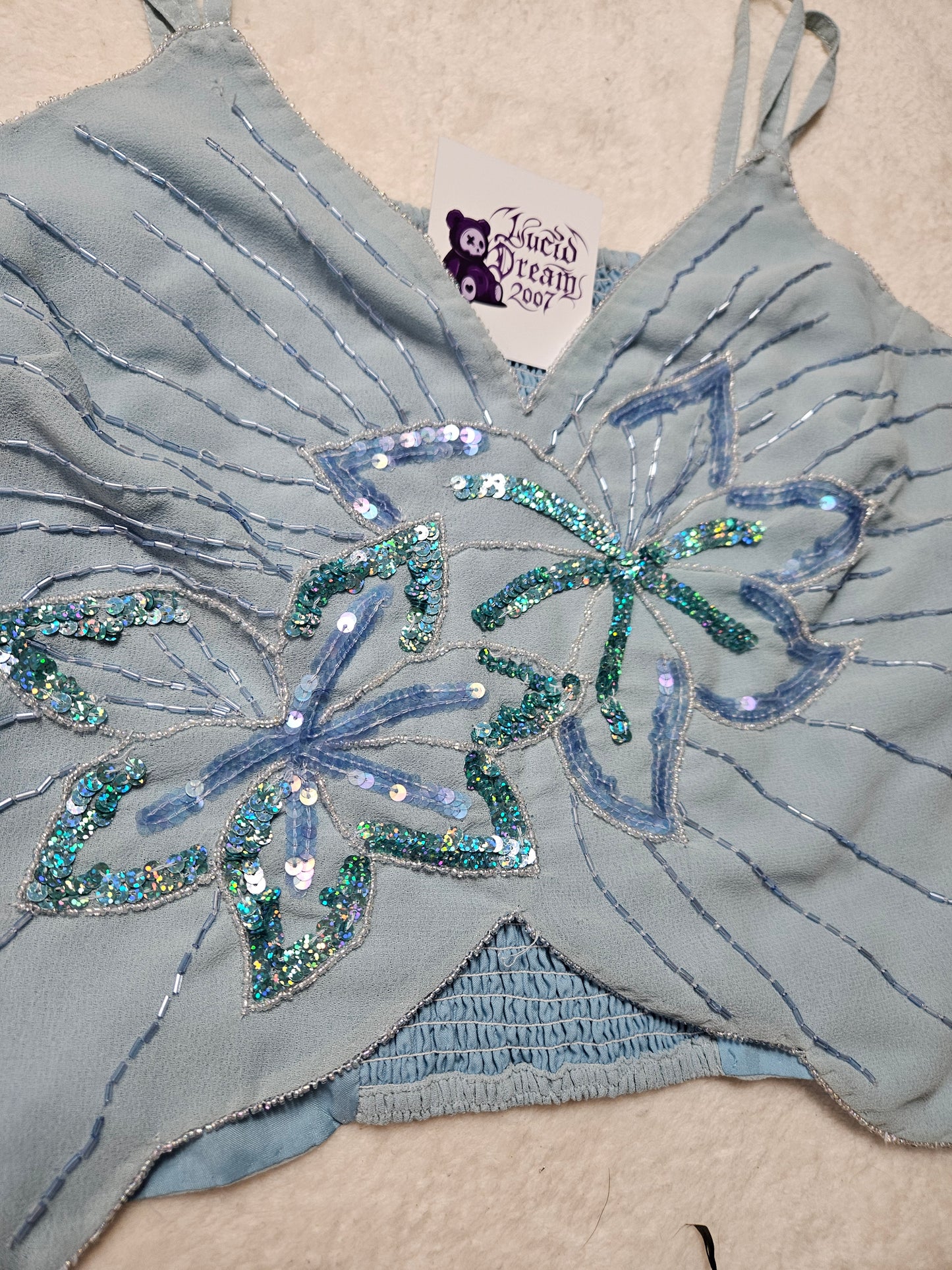 Blue embroidered voile crop top