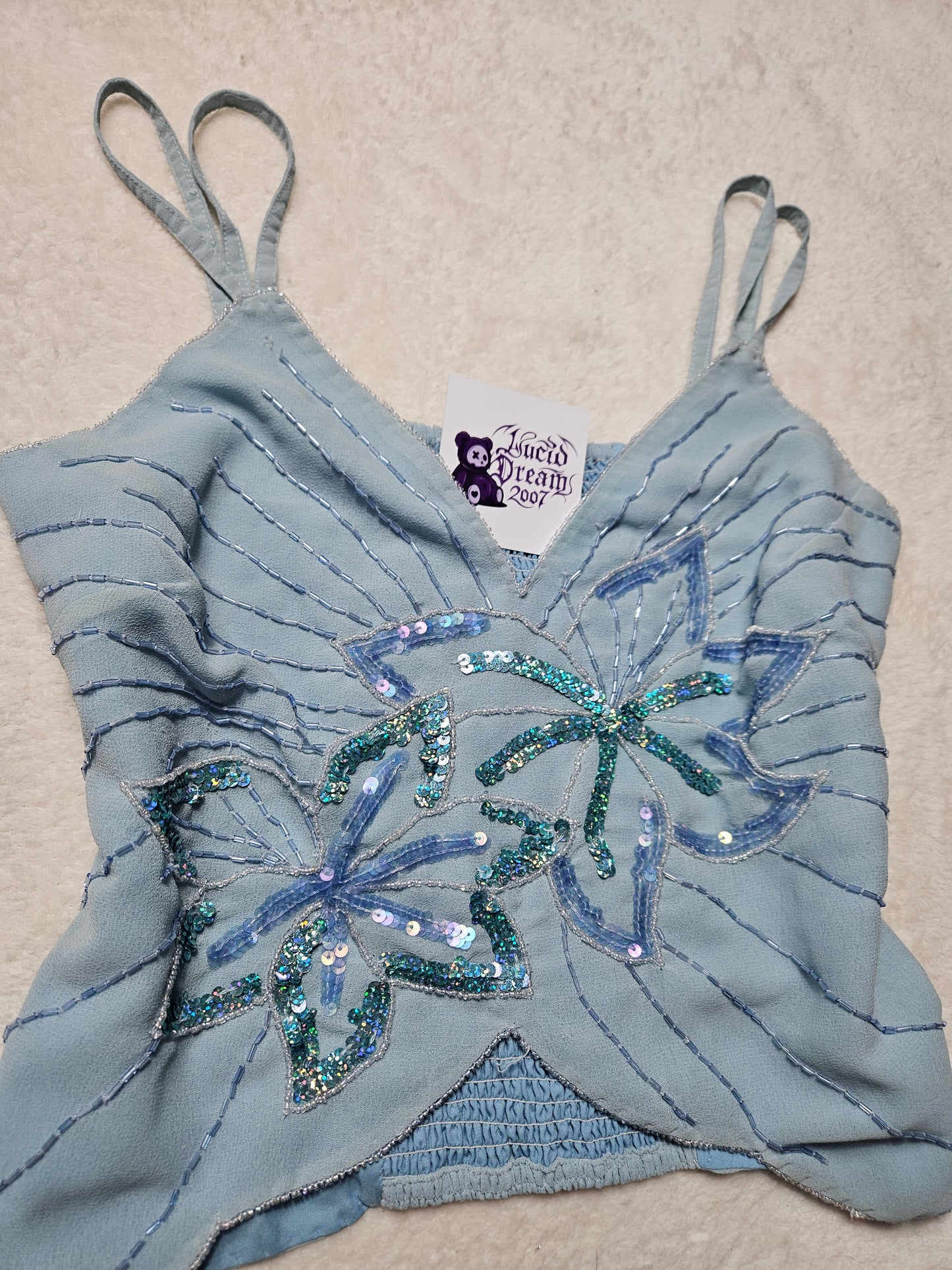 Blue embroidered voile crop top
