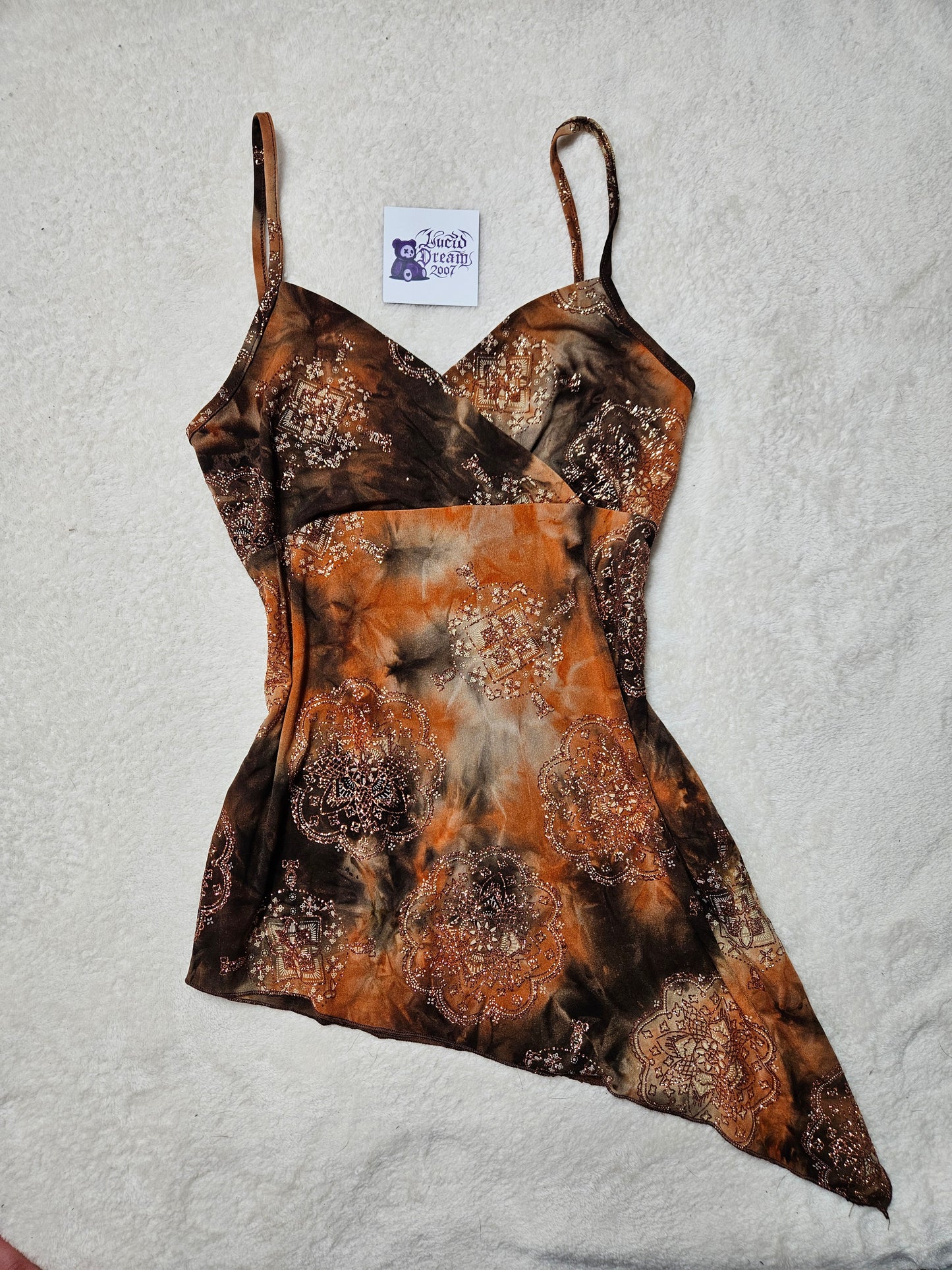 Haut asymétrique tons orange et marron