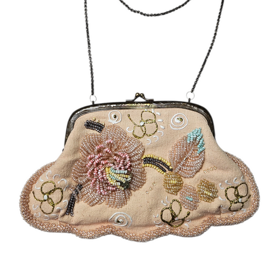 Canvas pouch embroidered with beads and sequins