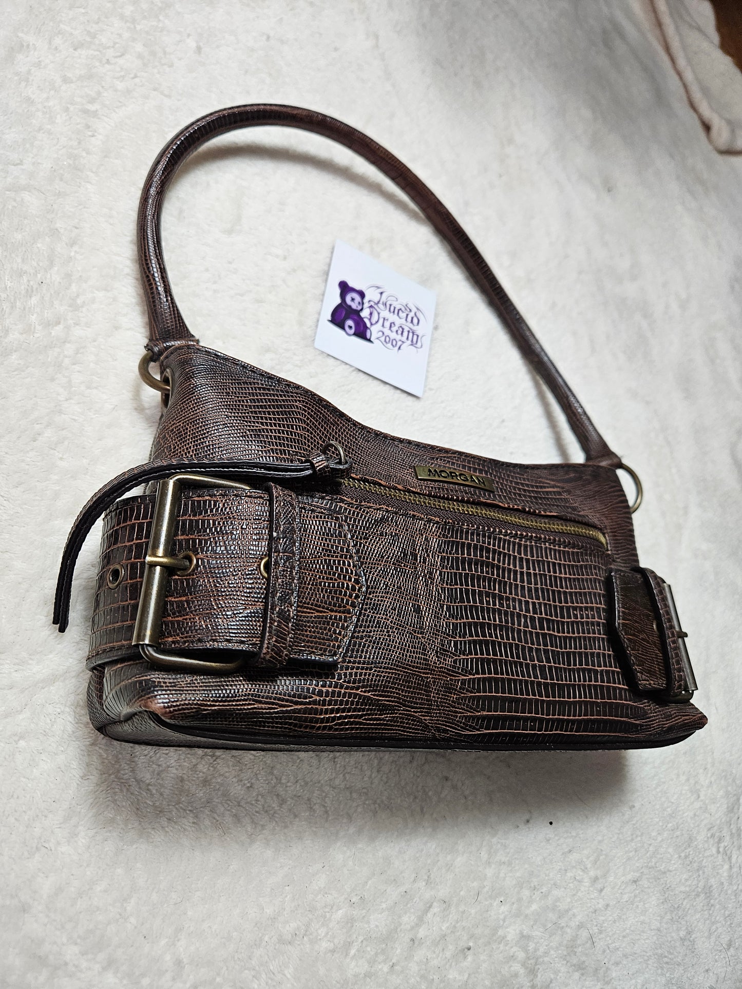 Bolso pequeño marrón de polipiel con tiras